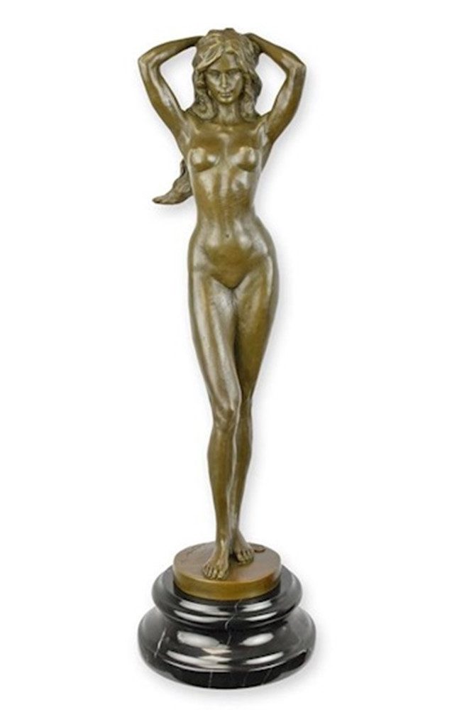 JS GartenDeko Dekofigur Bronzeskulptur Frau Akt gerade stehend auf Sockel H 50 cm Bronzefigur