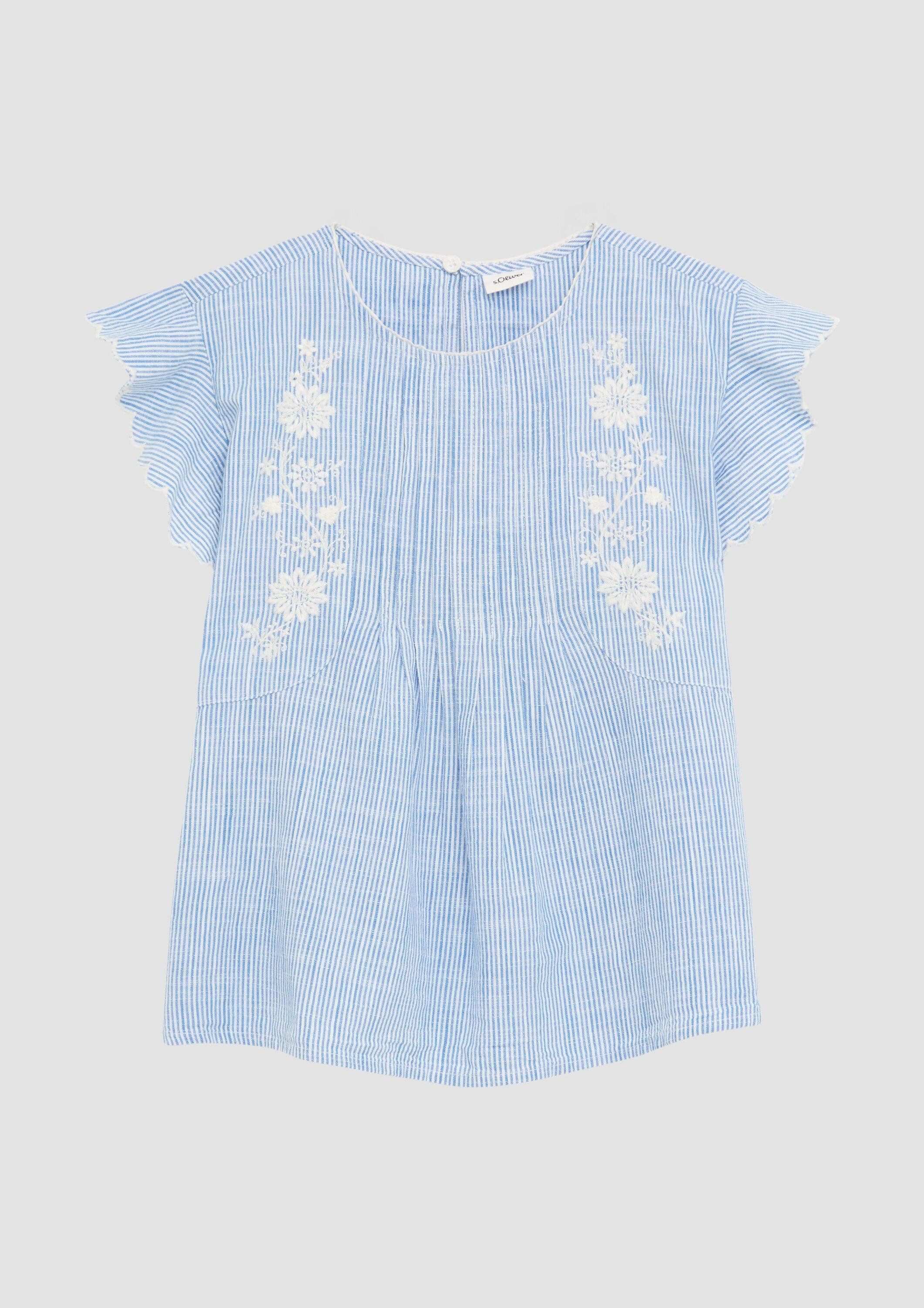 s.Oliver Kurzarmbluse Bluse Blusenshirt aus Baumwolle mit Streifenmuster und Stickereien