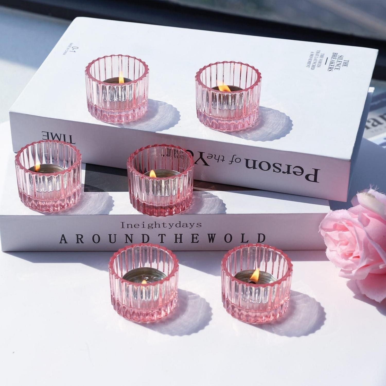 LuxusKollektion Teelichthalter Teelichthalter Glas Rosa 12er Set