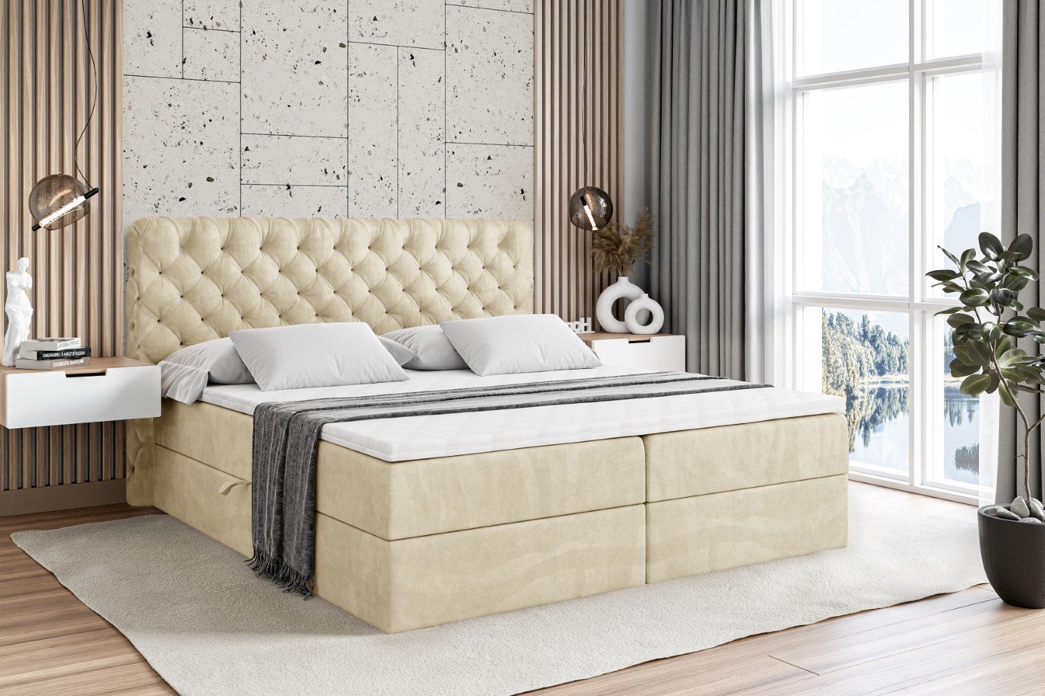 ALTDECOR Boxspringbett BOXI8 (Multipocket-Matratze H4, H3 Matratze Bonellfederung, Topper, Kopfteil)