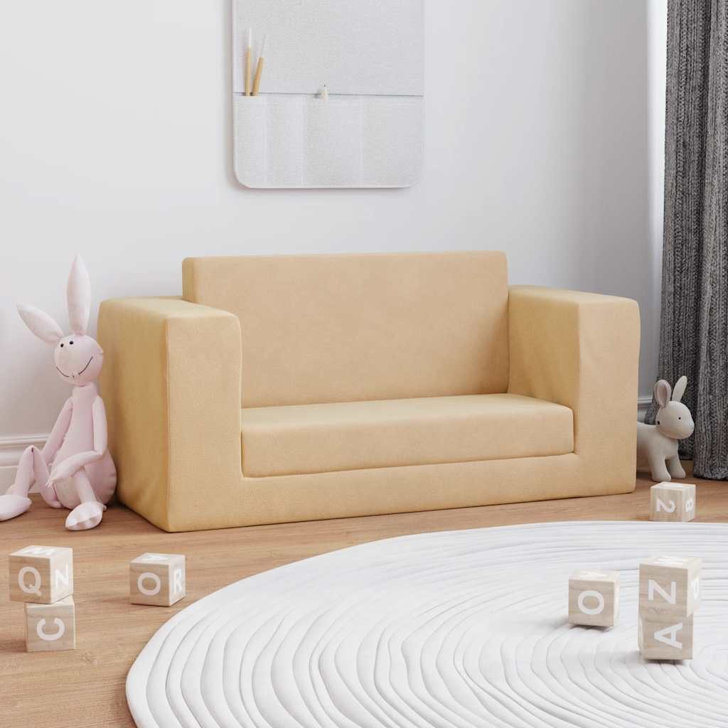 vidaXL Kindersofa, Kinder-Schlafsofa 2-Sitzer Creme Weicher Plüsch