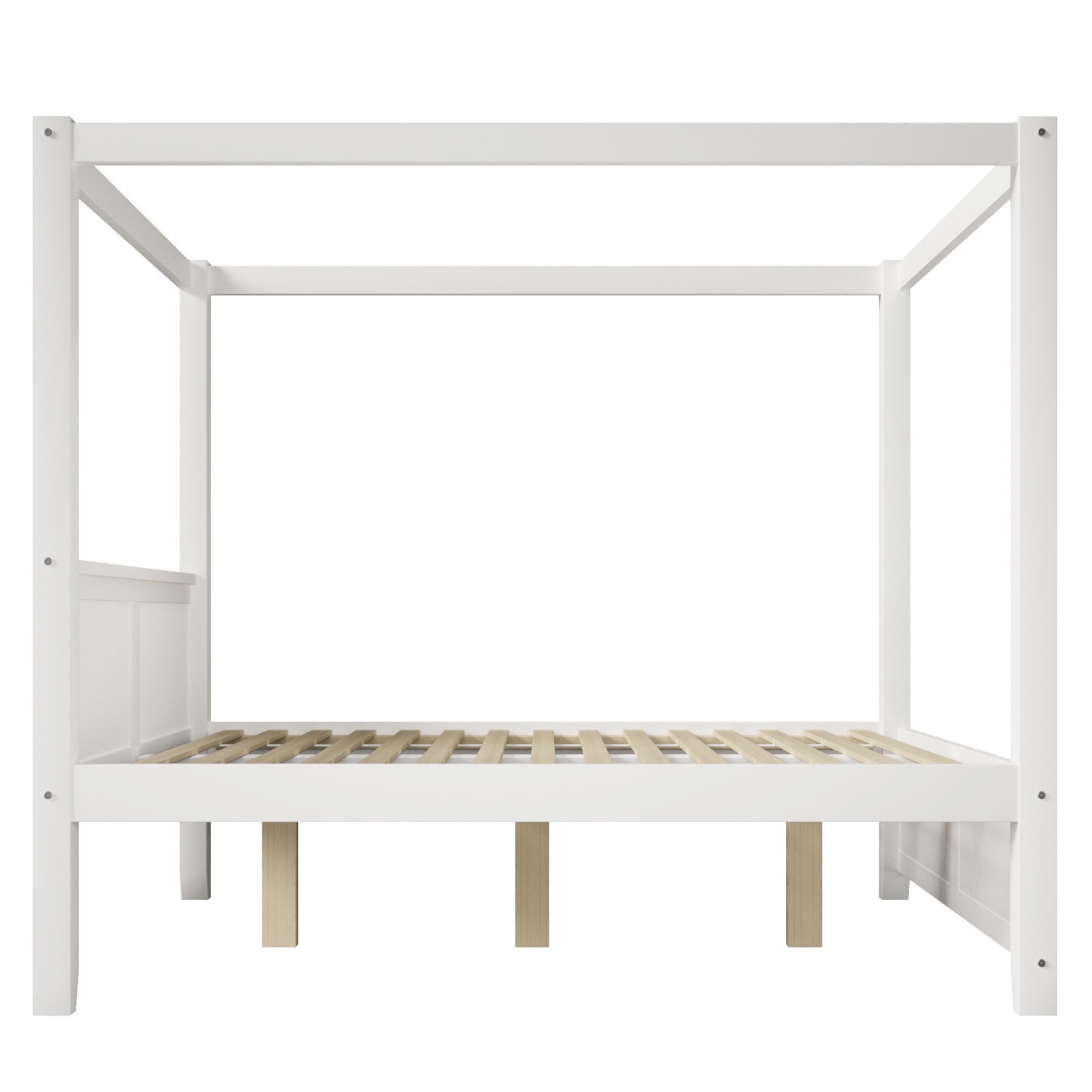 Odikalo Jugendbett Einzelbett Bettgestell Gästebett mit Himmelbett-Design (90/140x200 cm Himmelbett aus Holz mit dekorativem Dachrahmen und vertikalen Lamellen  – Bild 4 von 5