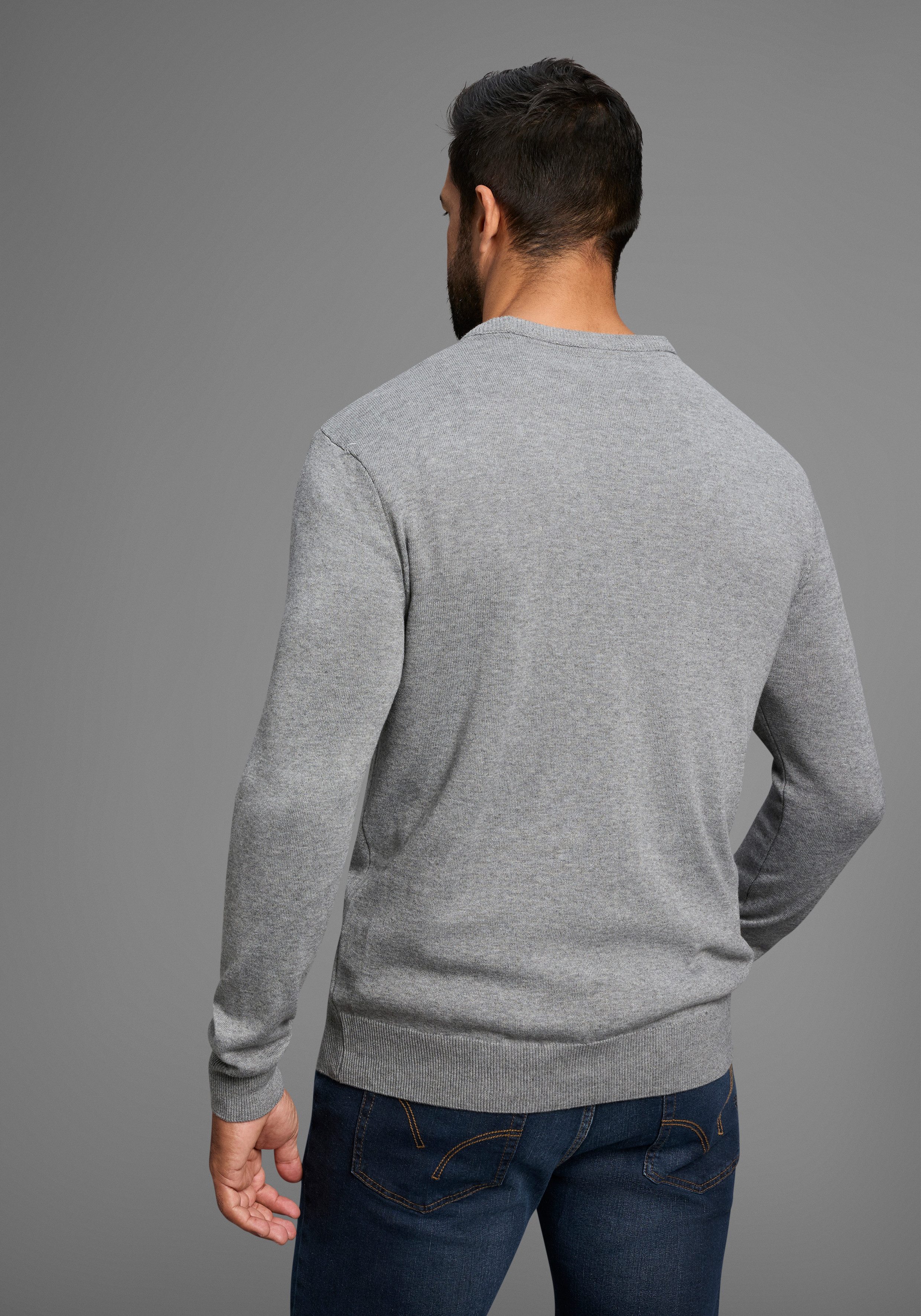 Man's World Rundhalspullover Neue Kollektion! DP Grau & Schwarz (2-er Pack) in Feinstrick, ideal für die Übergangszeit, Basic Style