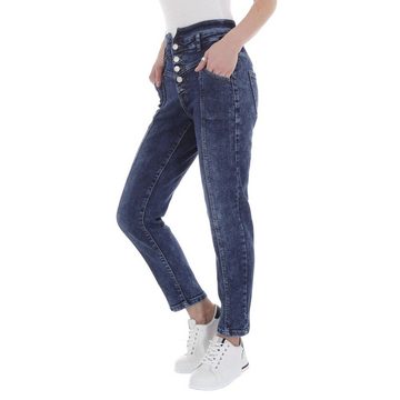 Ital-Design Mom-Jeans Damen Freizeit Used-Look Stretch High Waist Jeans in Blau