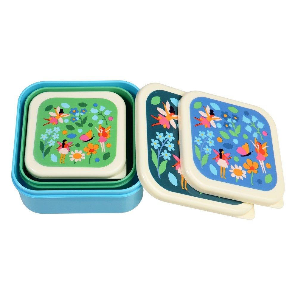 Rex London Lunchbox Snack Box 3er Set Fairies in the Garden, Kunststoff, BPA-frei, (Set, 3-tlg., ca. 11,5 x 11,5 x 5,5 cm (große Box), jede Box mit eigenem Design, passt genau in den größeren Behälter