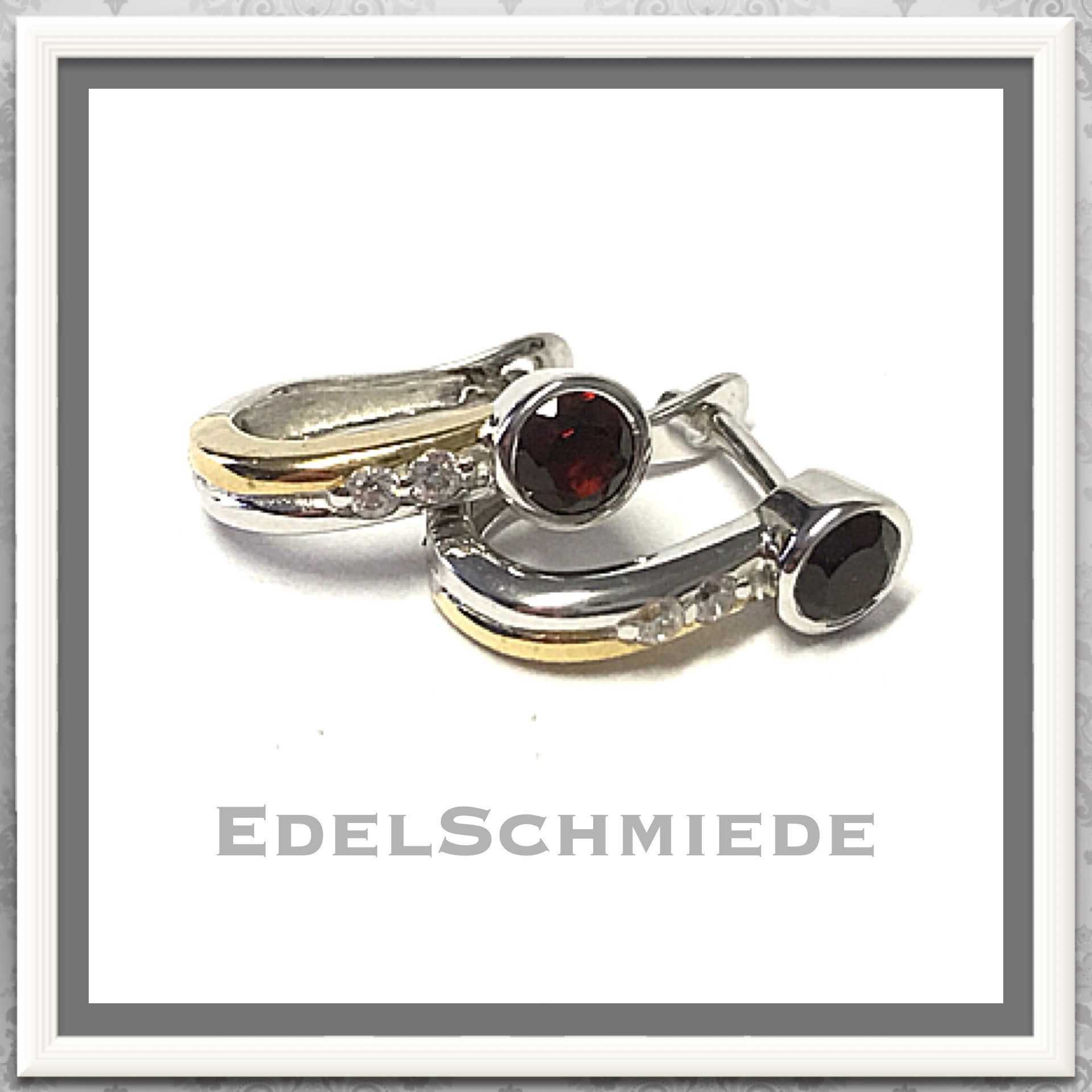 Schmuckset Klappcreolen mit Granat + Zirkonia in 333/- GG/WG