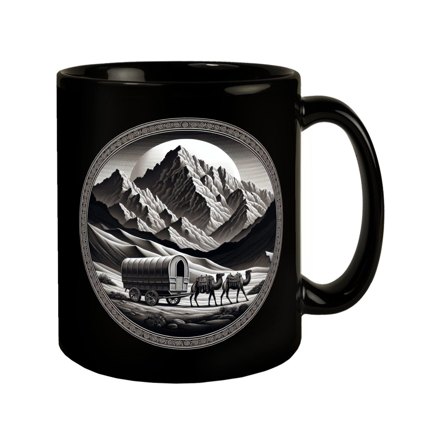 Tasse Planwagen mit zwei Kamelen Tasse schwarz in Schwarz