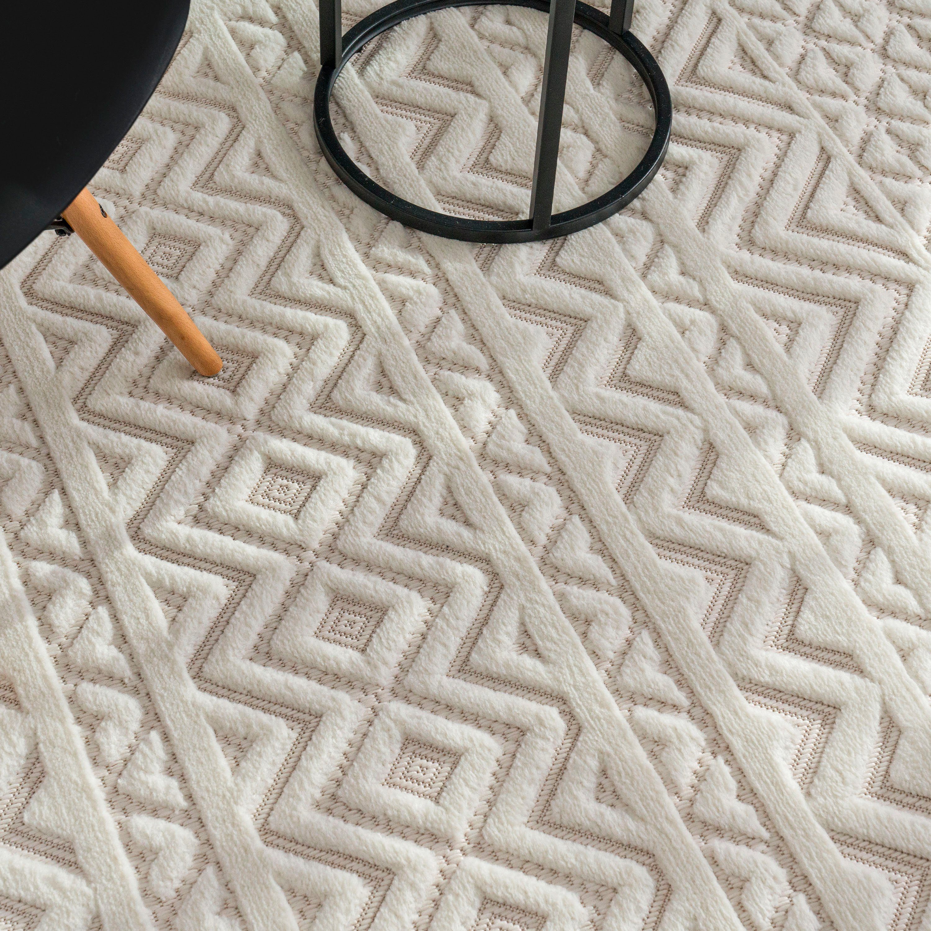Teppich Livorno 673, Paco Home, Muster, mm, Outdoor geeignet rechteckig, creme 14 Höhe: Effekt, Uni-Farben, Hoch-Tief Rauten Scandi