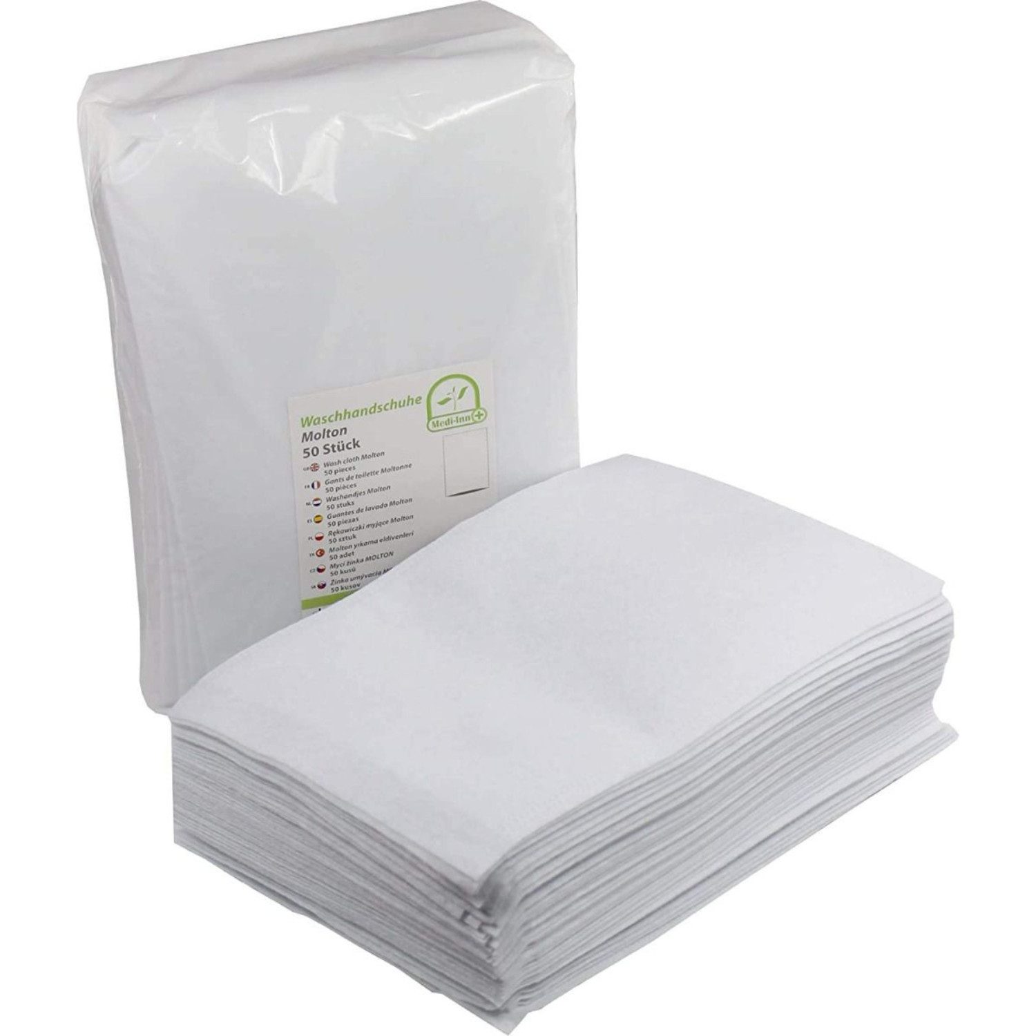 BODY PRODUCTS Waschhandschuh Medi-Inn Molton Waschhandschuhe Weiß, 50 Stück