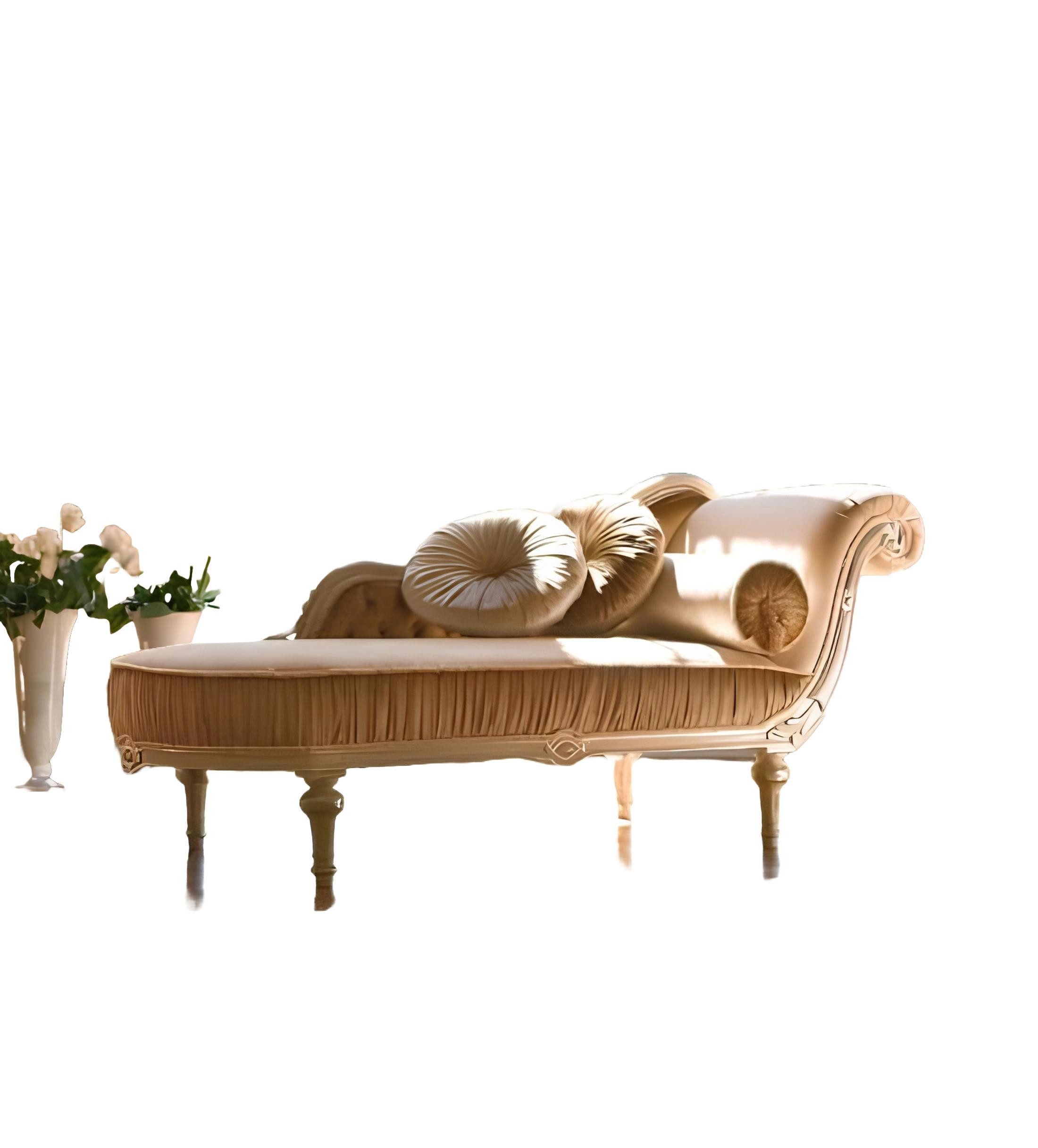 Xlmoebel Recamiere Barock Luxus Beige Polster Club Stoff Chaiselongue-Liege Couch, Hergestellt in Europa
