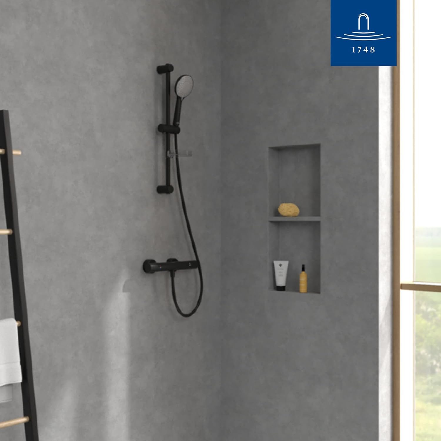 Villeroy & Boch Brausegarnitur Universal Showers Duschsystem, Höhe 60.40 cm, Duschgarnitur, Duschstange, Handbrause, Handbrausehalter, matt schwarz