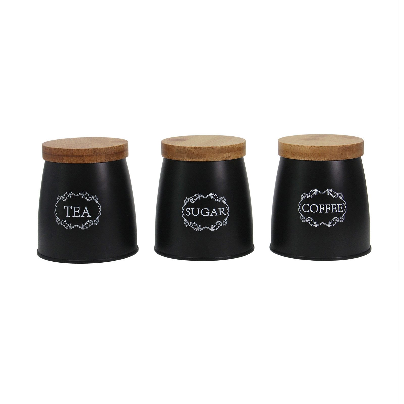 Neuetischkultur Vorratsdose Vorratsdosen 3er-Set mit Holzdeckel, Eisen, (Set, 3-tlg., 3 Vorratsdosen), Metall Kaffeedose Teedose Zuckerdose – Bild 2 von 2