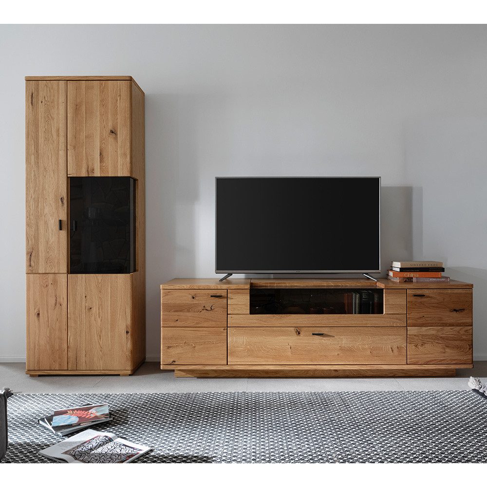 Lomadox Vitrine VELJE-05 75 cm breit, montiert, Eiche teilmassiv