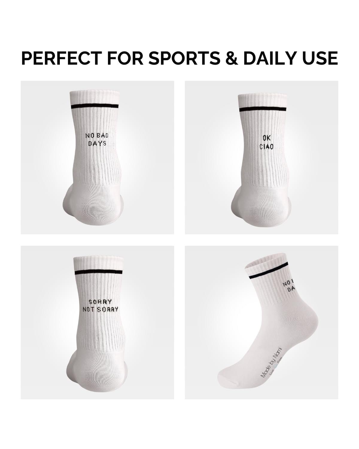 Retro Tennis-Socken Von Made By Nami – 4er Set, Weiß Mit Streifen – Aus Baumwolle, Für Herren & Damen