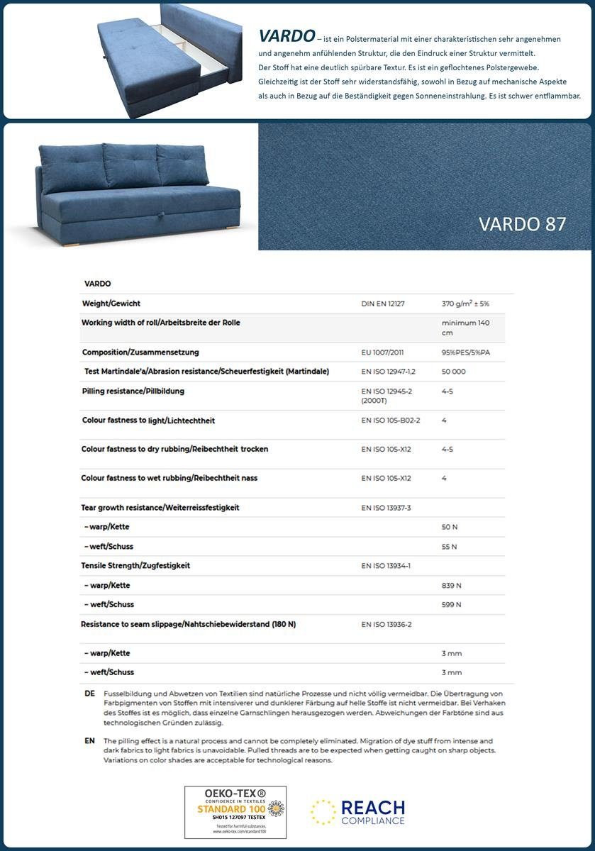 Beautysofa Ecksofa Roma, 250 cm verstellbare breite L-Form Blau 87) Polsterecke, Bettkasten, Schlaffunktion, (vardo Kopfstützen