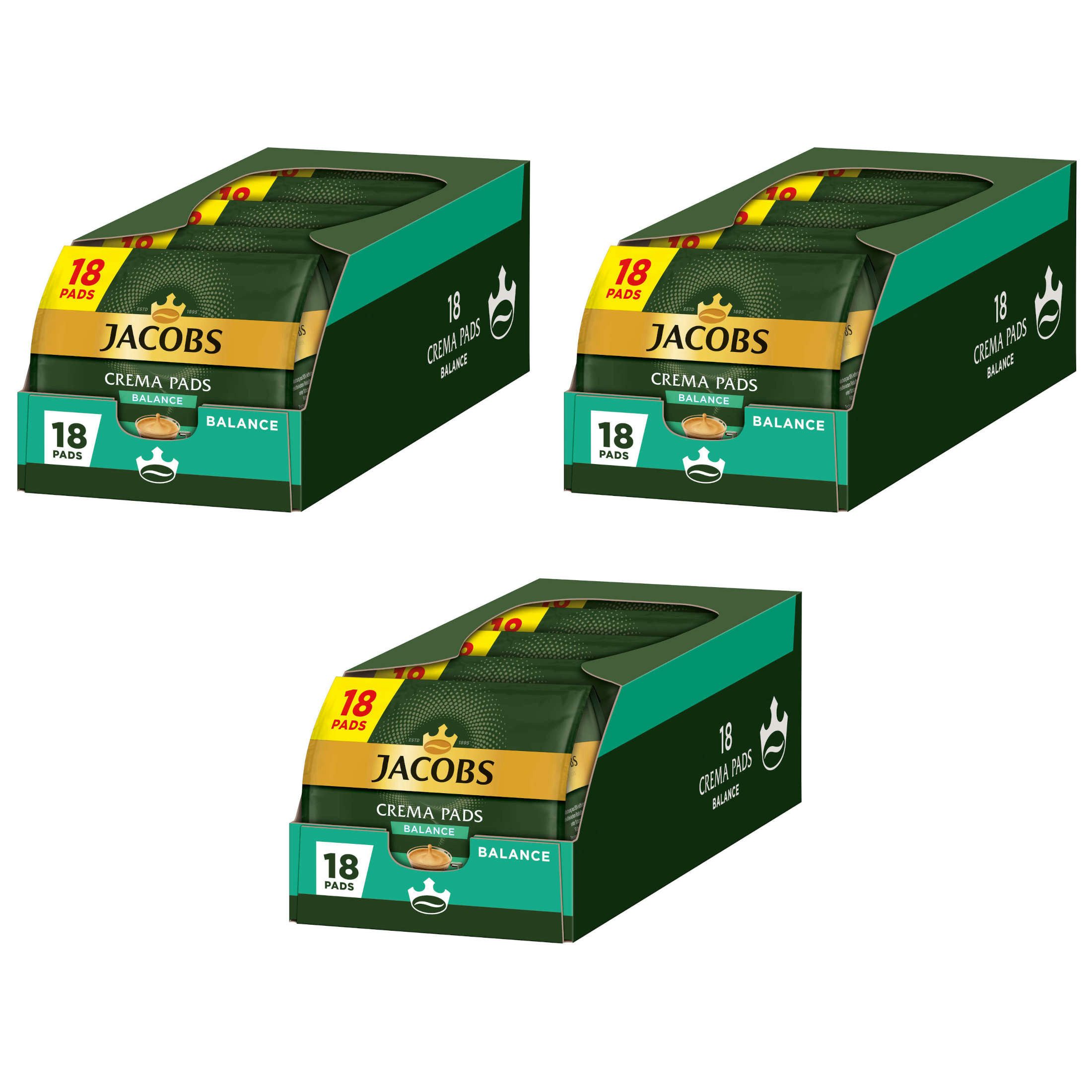 JACOBS Kaffee Pads Crema Balance Senseo kompatibel 15 x 18 = 270 Getränke, (Packung, 15er Pack)