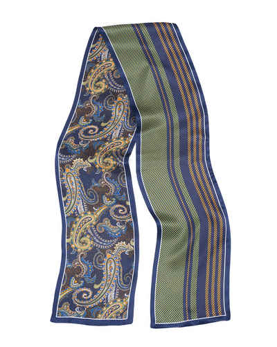 MayTree Seidentuch schmal, Paisley, gestreift, blau, moosgrün, beiseitig 16 x 145 cm, (Stück), 100% Seide