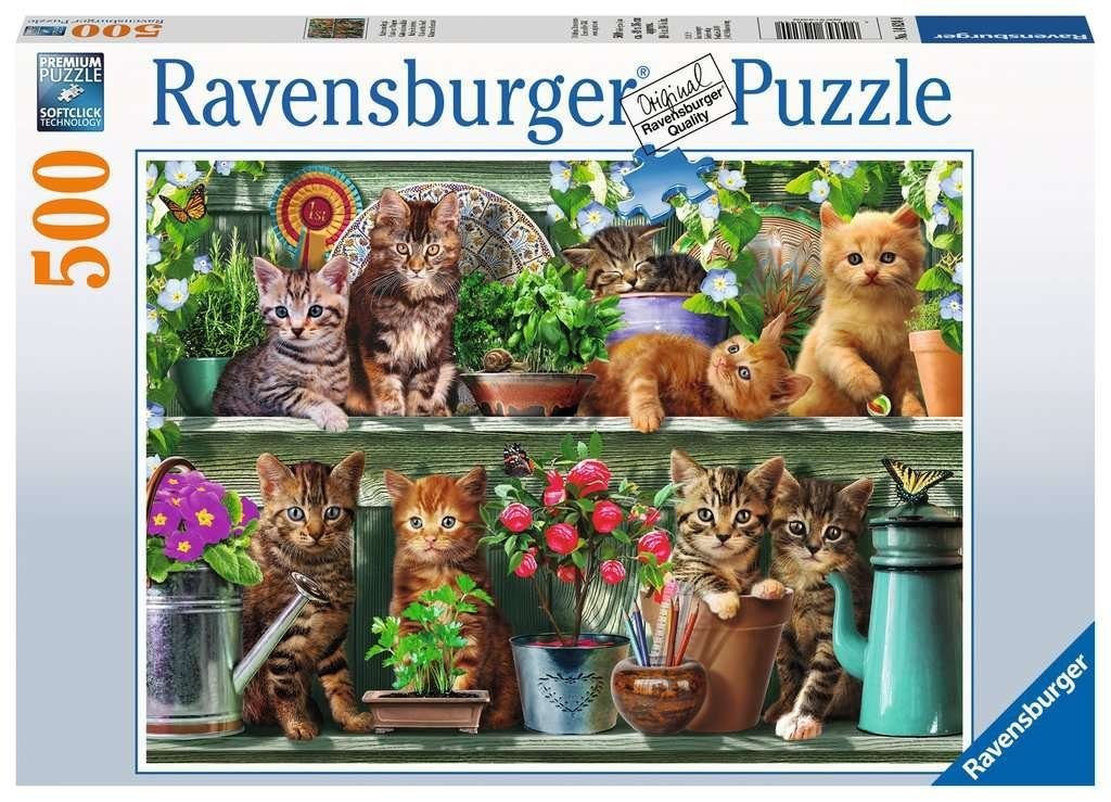 Ravensburger Puzzle Pz Katzen 500Teile, Puzzleteile im Regal