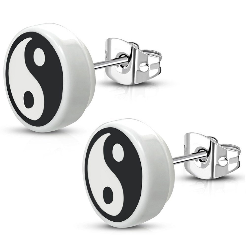 Ohrstecker Silber 10mm (1 Yin&Yang (2 Ohrschmuck Stück), Edelstahl Damen Ohrringe aus 2-tlg), rund Paar Ohrring-Set BUNGSA