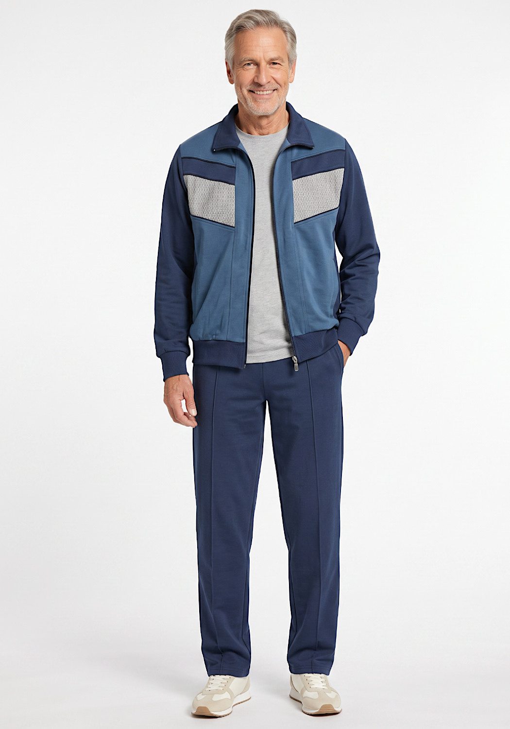 Herbold Sportswear Trainingsanzug Herren Freizeitanzug Kuranzug mit Druckeinsatz (2-tlg), auch in Kurzgrößen, mit Reißverschluss-Taschen und Bugnaht