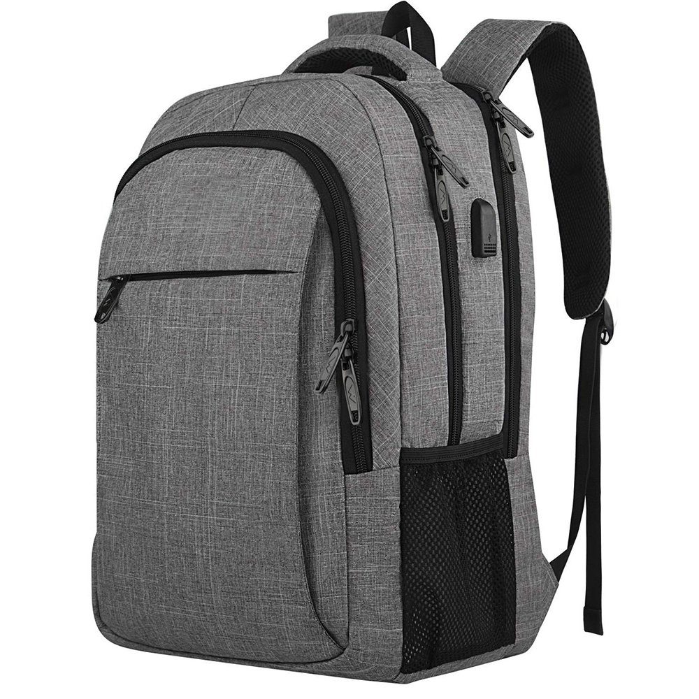 GelldG Rucksack Schulrucksack Jungen Teenager, großer wasserdichtem Laptoptasche hellgrau