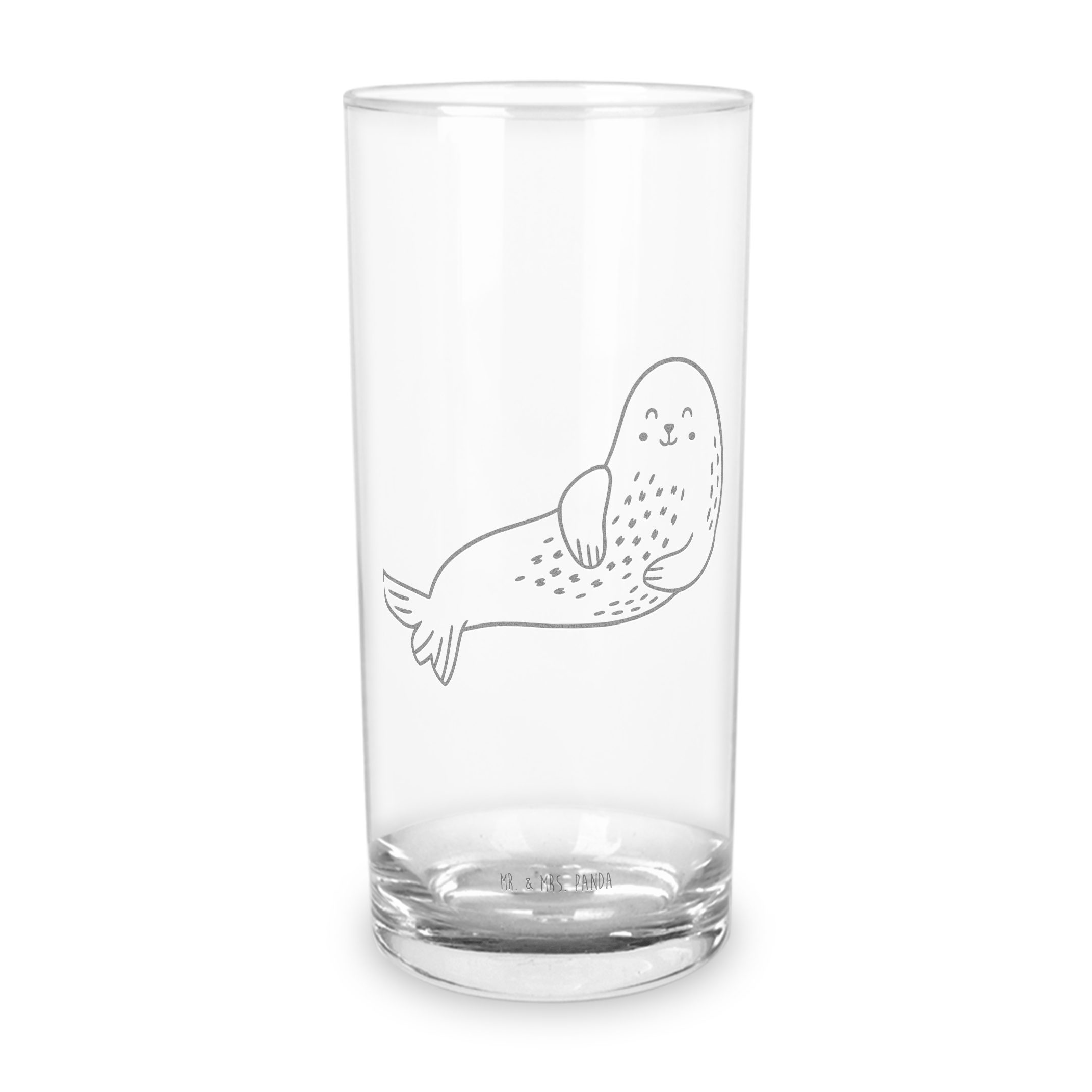 Mr. & Mrs. Panda Glas Robbe Lachen, Glas 200 ml, Transparent, Meerestier, Cocktailglas, Rob, Premium Glas, Strand Alltagsglas Geschenkglas
