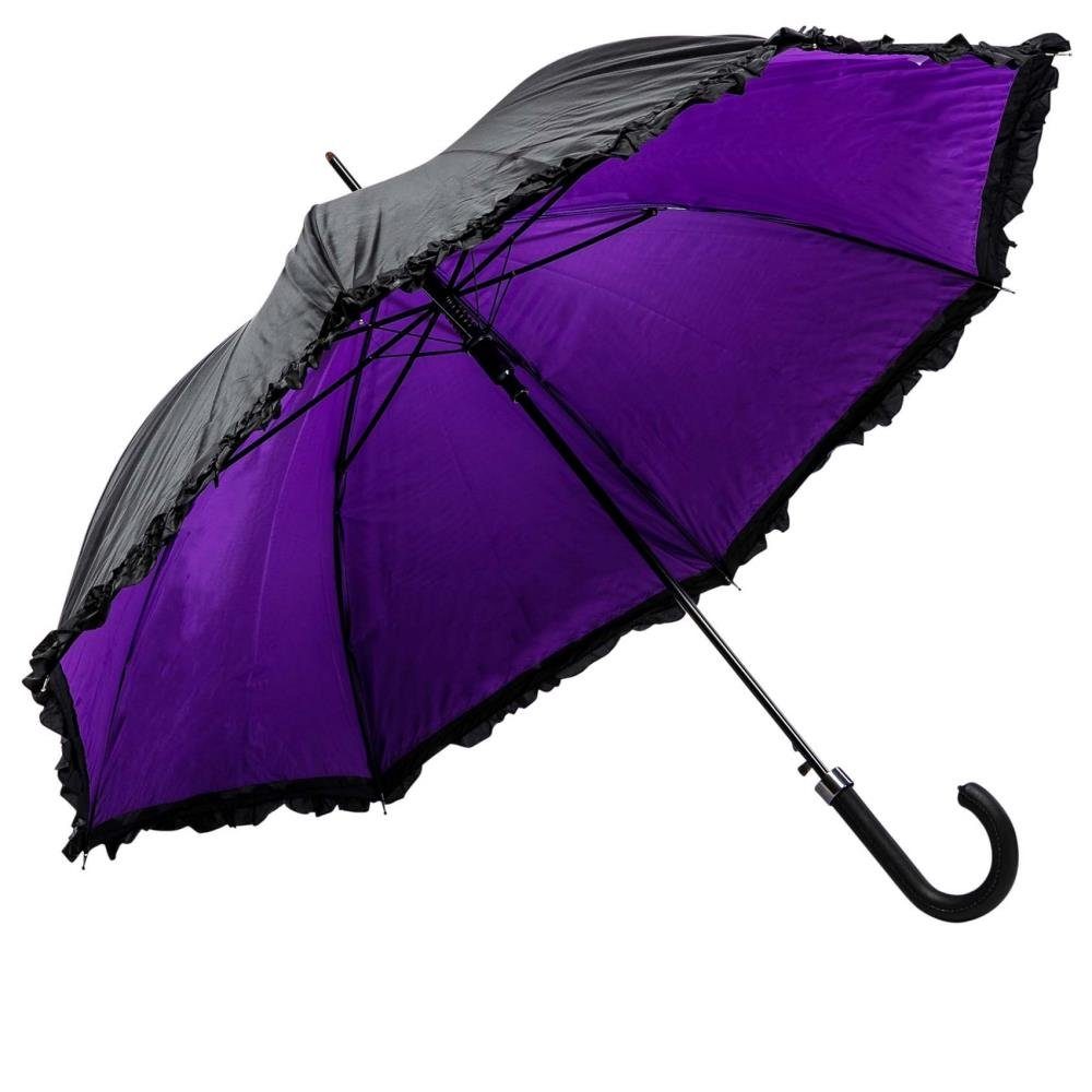 Luckyweather not just any other day Stockregenschirm Rüschenschirm schwarz / violett Double Layer Automatik