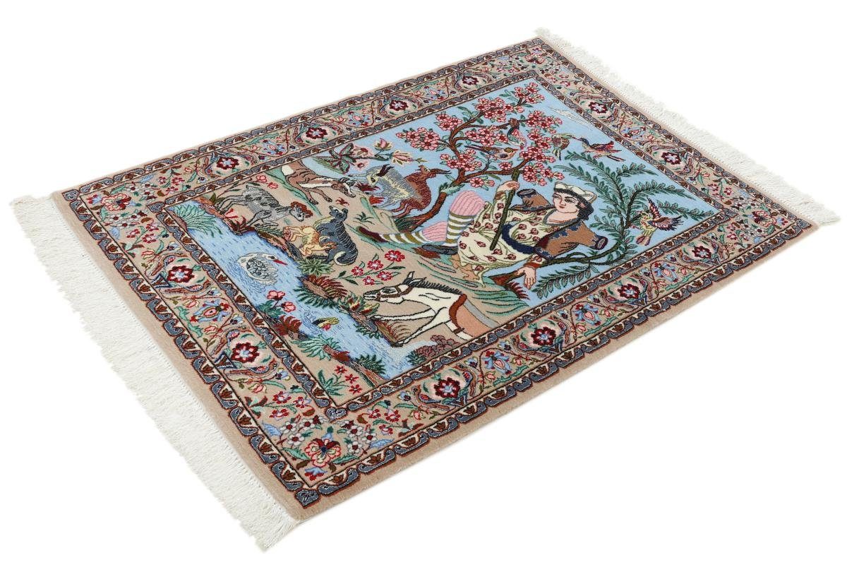 Orientteppich Isfahan Seidenkette 80x118 Orientteppich, Handgeknüpfter Trading, 6 mm rechteckig, Höhe: Nain