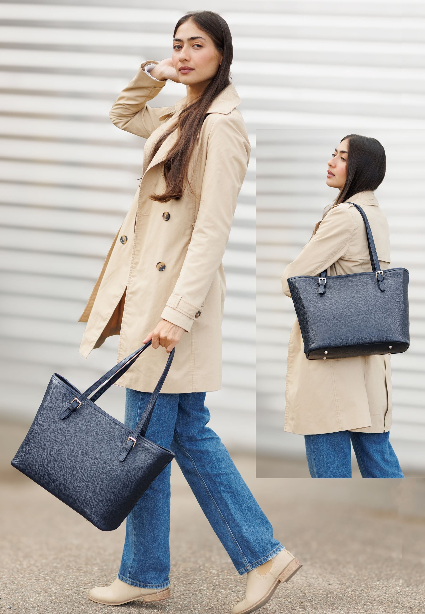 Caspar Schultertasche Leder Tote Bag Damen Shopper Tasche - PREMIUM LINE - Modell No.867, elegant, robust & unempfindlich - 100% Echtleder - Handmade in Italy