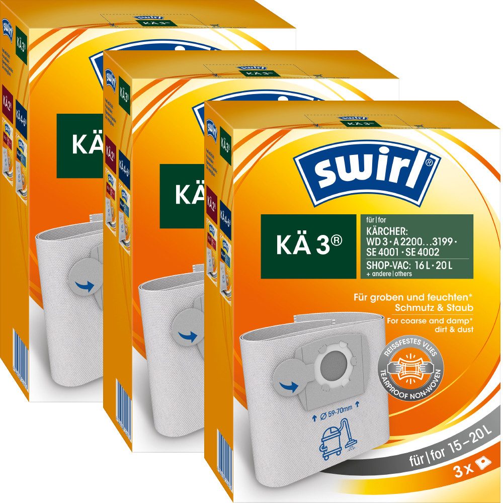 Swirl Staubsaugerbeutel Swirl KÄ3 KÄ 3, passend für Kärcher Staubsauger, 9 St., Optimale Passform, Leistung und Form exakt abgestimmt