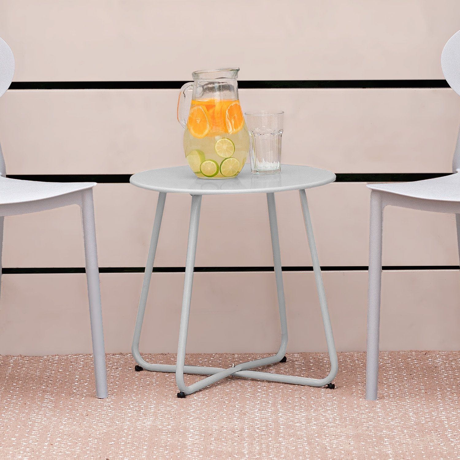 Metall Set) Tisch grau | Homestyle4u Kaffeetisch Rund | grau Beistelltisch grau Gartentisch (kein