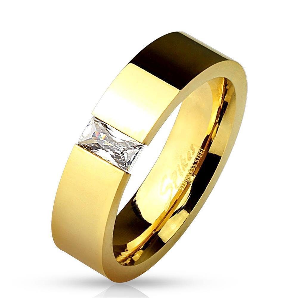 BUNGSA Fingerring »Ring rechteckiger Kristall Gold aus Edelstahl« (Ring,  1-tlg., inkl. Schmuckbeutel aus Organza), Frauen Mädchen