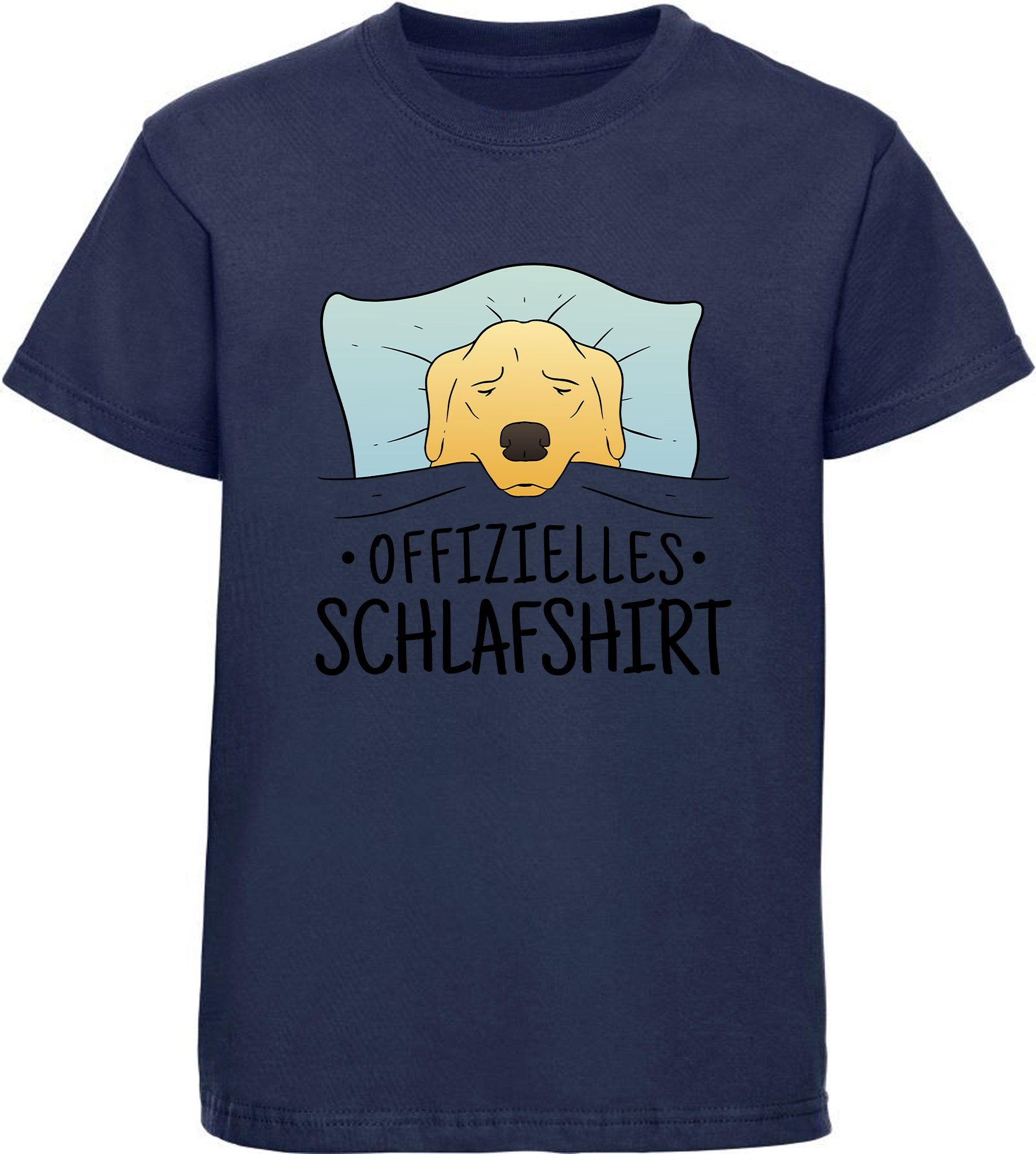 MyDesign24 T-Shirt Kinder Hunde Print Shirt bedruckt - Offizielles Schlafshirt Baumwollshirt mit Aufdruck, i247 navy blau
