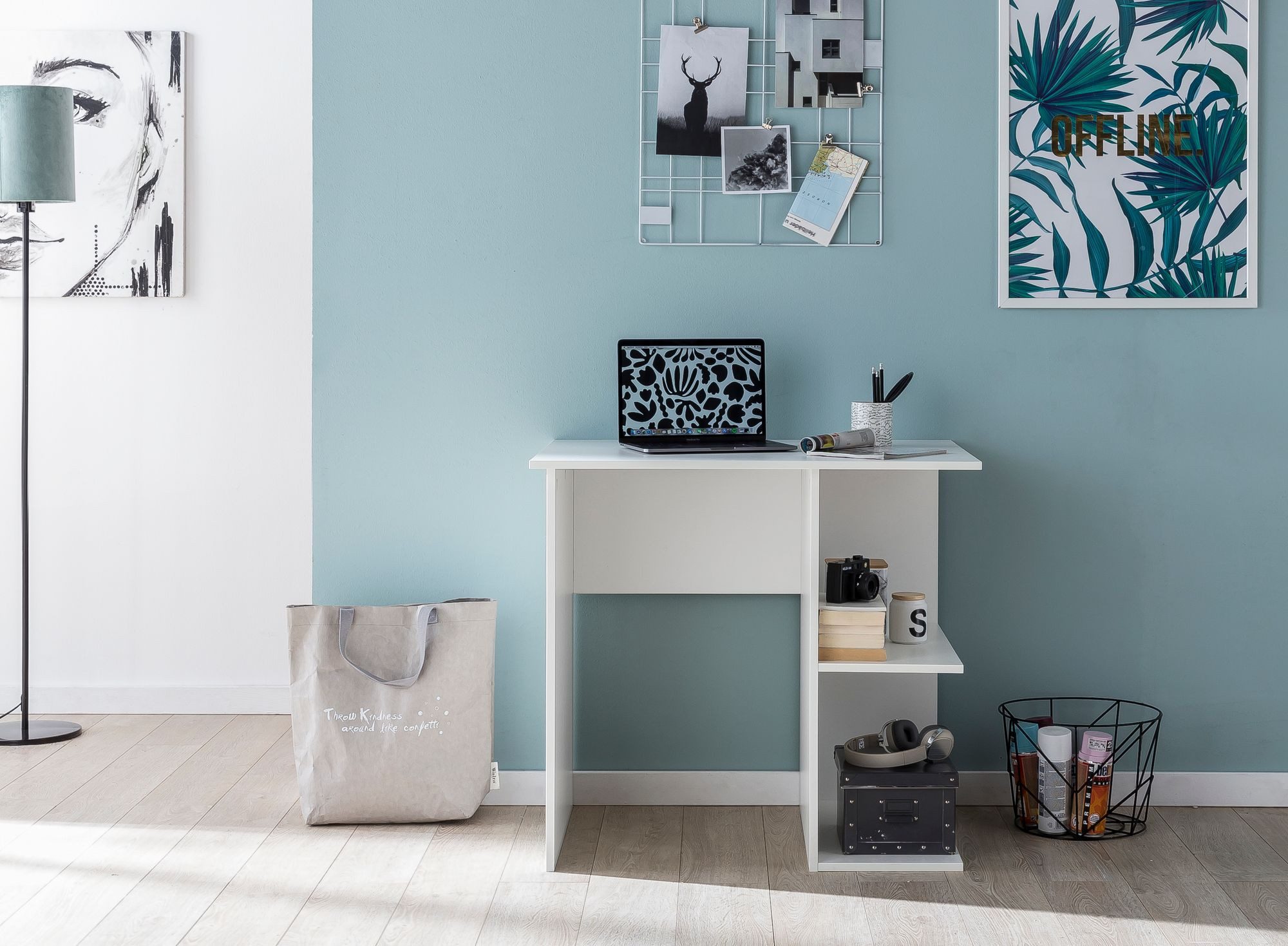 FineBuy Schreibtisch 82 x 76 x 60 cm mit Ablage, Kinderschreibtisch, Kleiner Laptop PC Tisch Büro ohne Rollen, Bürotisch, Arbeitstisch Klein Computertisch – Bild 4 von 5