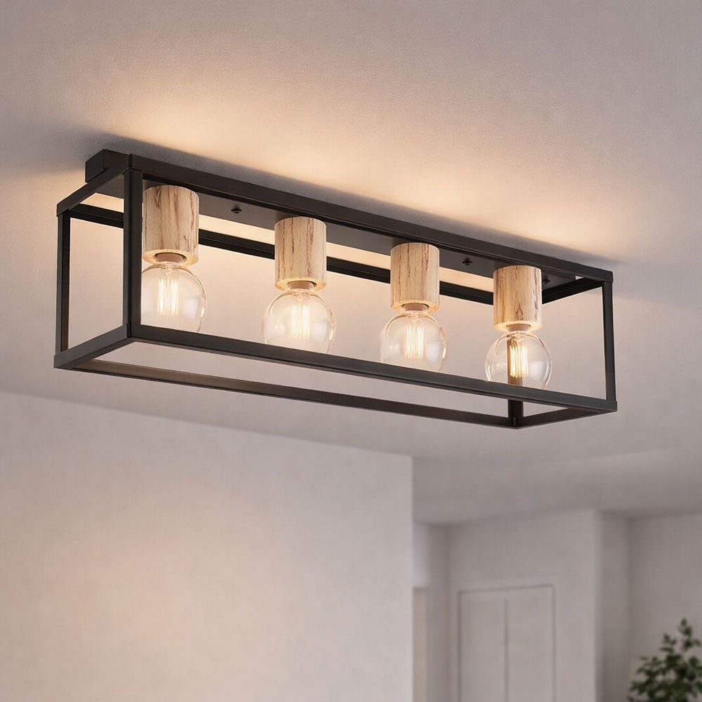 GLOBO LIGHTING Deckenleuchte, Leuchtmittel nicht inklusive, Vintage Decken Lampe schwarz Wohn Ess Zimmer Beleuchtung Holz Dekor