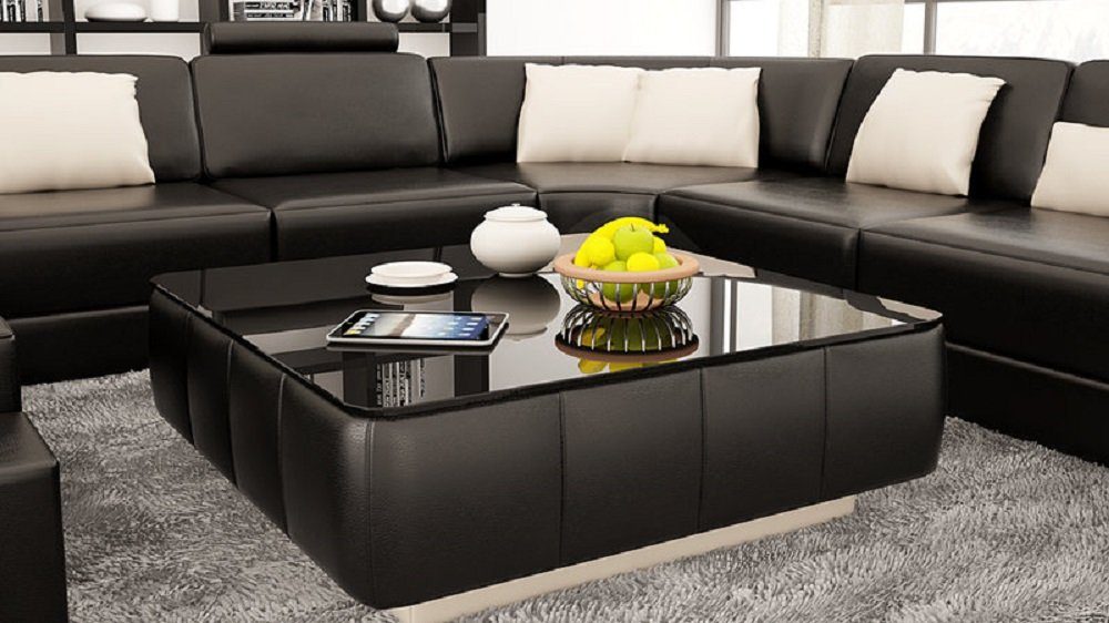 Sofa Glastisch Schwarz Glas Wohnzimmertisch Leder Couch Tisch Tische Design Couchtisch JVmoebel