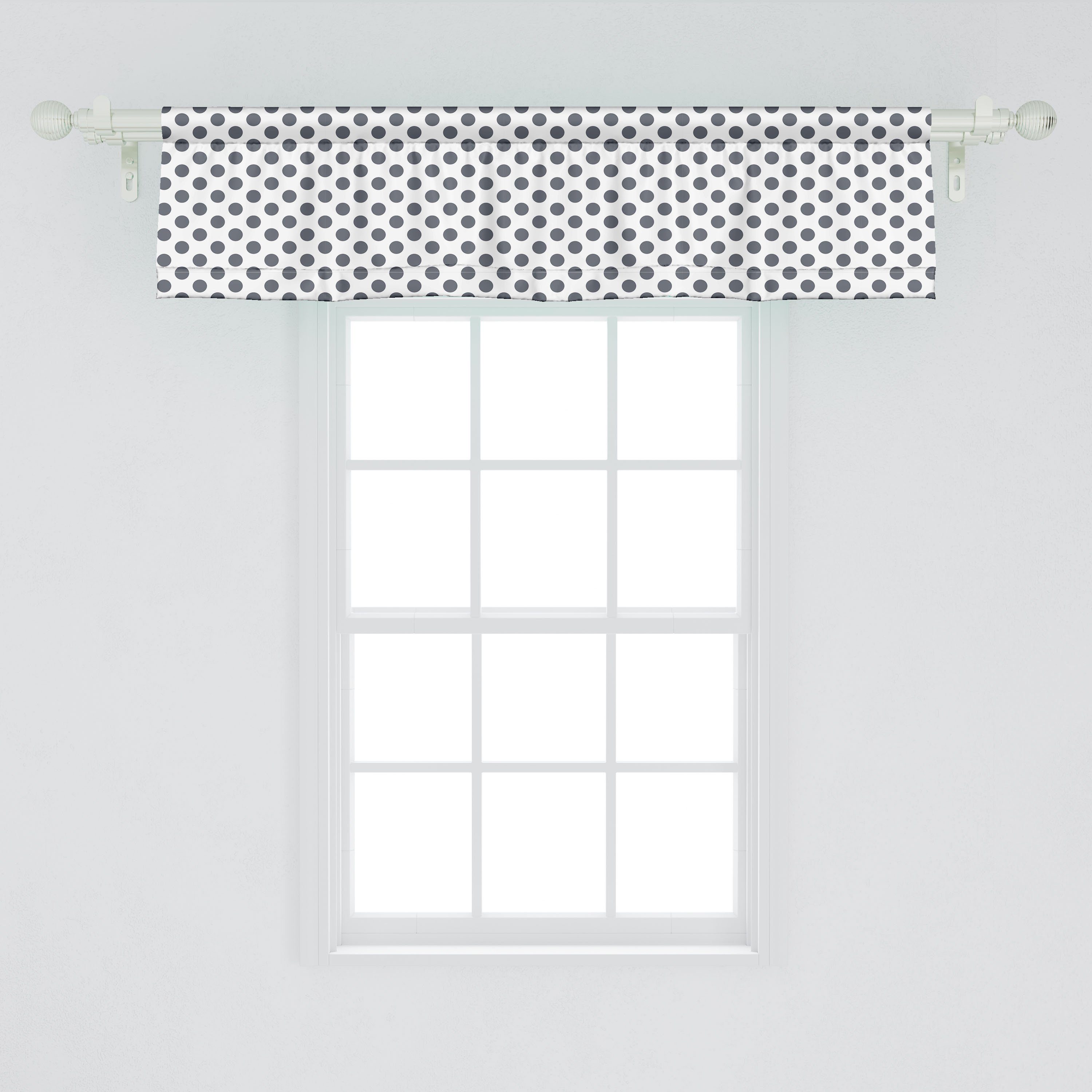 Scheibengardine Vorhang Volant für Sketch Microfaser, Schlafzimmer Abakuhaus, Schwarz-Weiss mit Vintage Dekor Dots Stangentasche, Küche