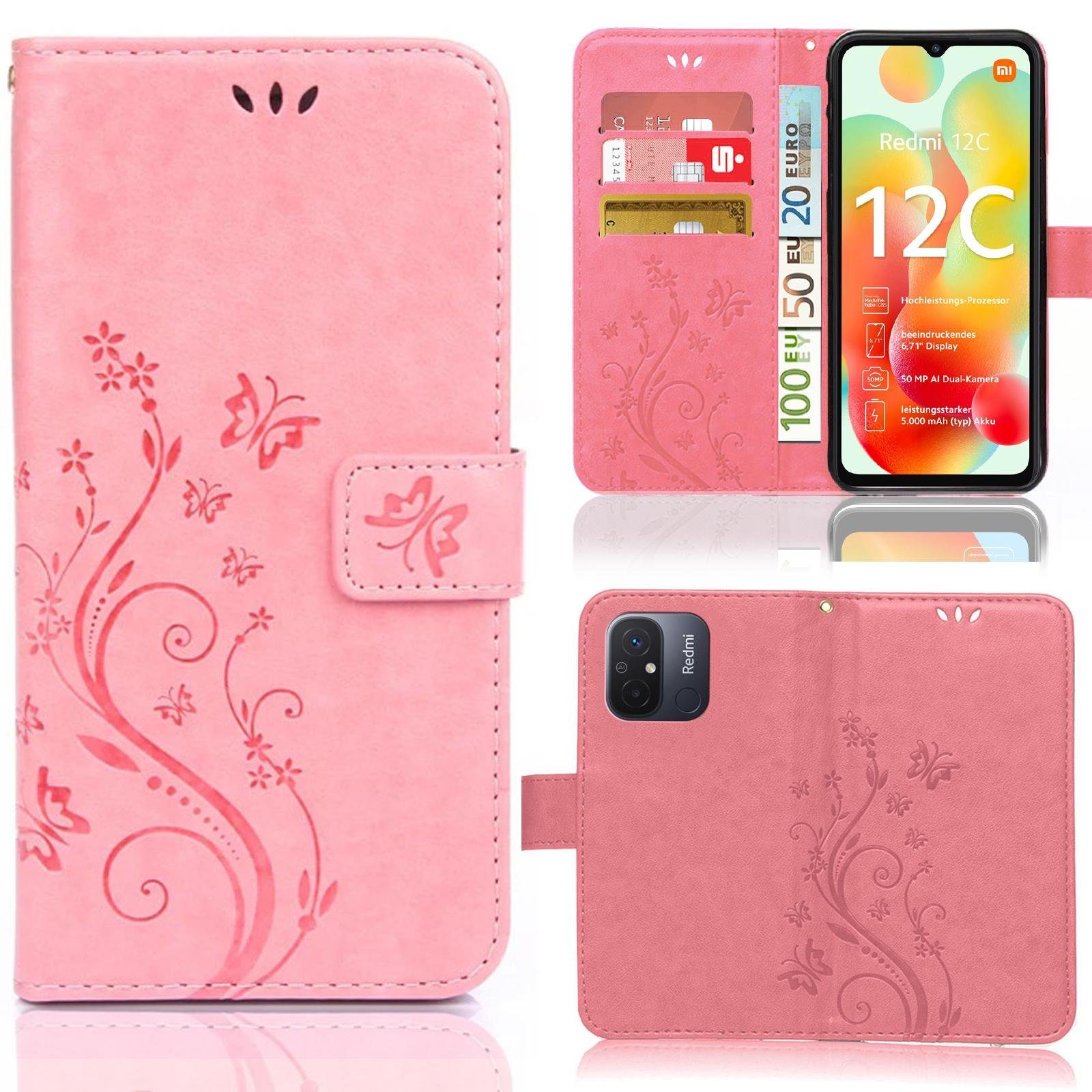 Numerva Handyhülle Bookstyle Flower für Xiaomi Redmi 12C, Handy Tasche Schutzhülle Klapphülle Flip Cover mit Blumenmuster