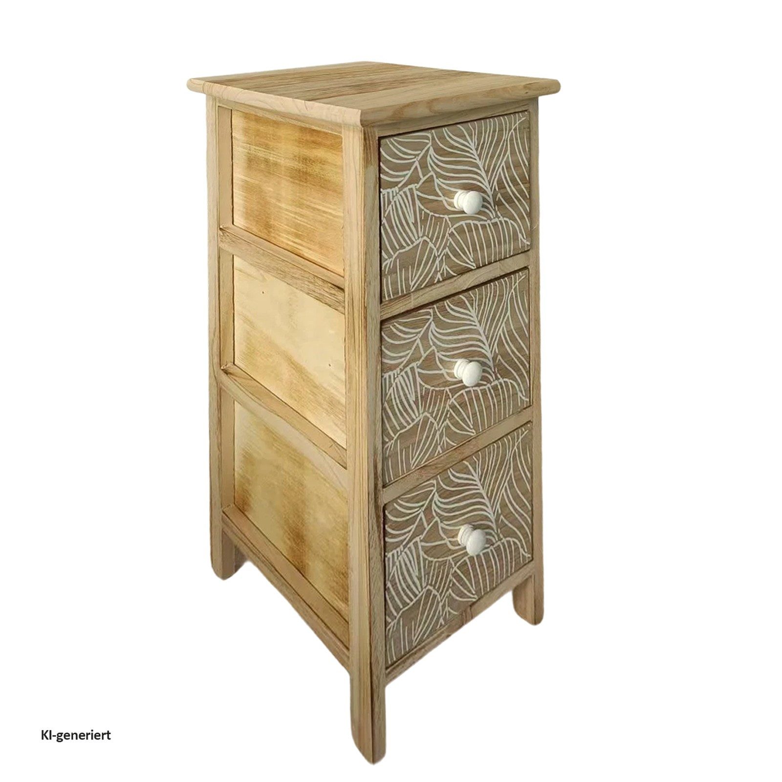 HTI-Living Kommode Kommode Melia schmal 3 Schubladen Blätter-Design Artisaneiche-Weiß (Stück, 1 St., 1 Kommode)