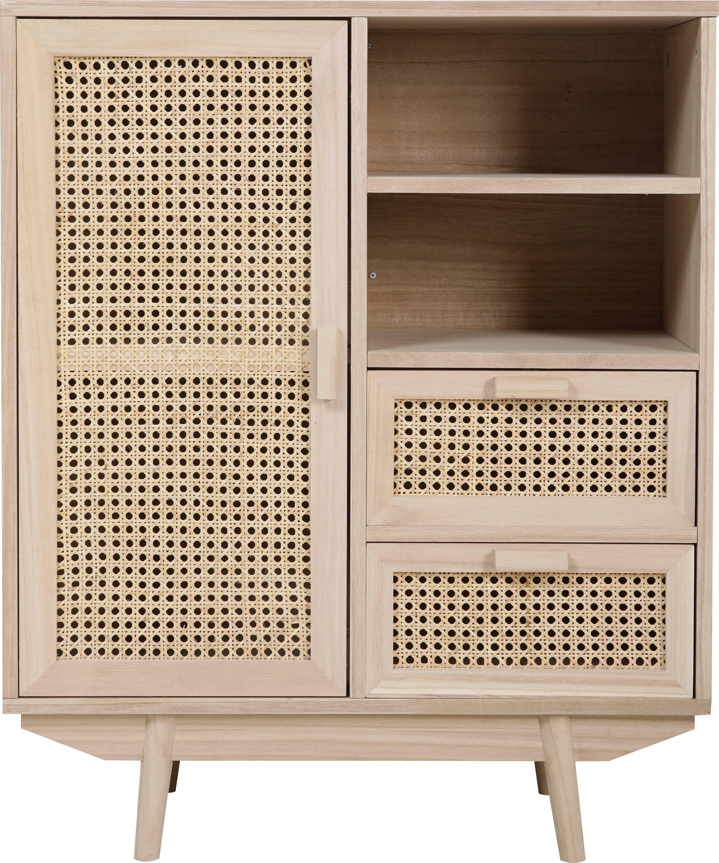 SalesFever Sideboard Vejle Moderne Kommode mit Stil, Kommode mit Rattan- und Wiener Geflecht-Details