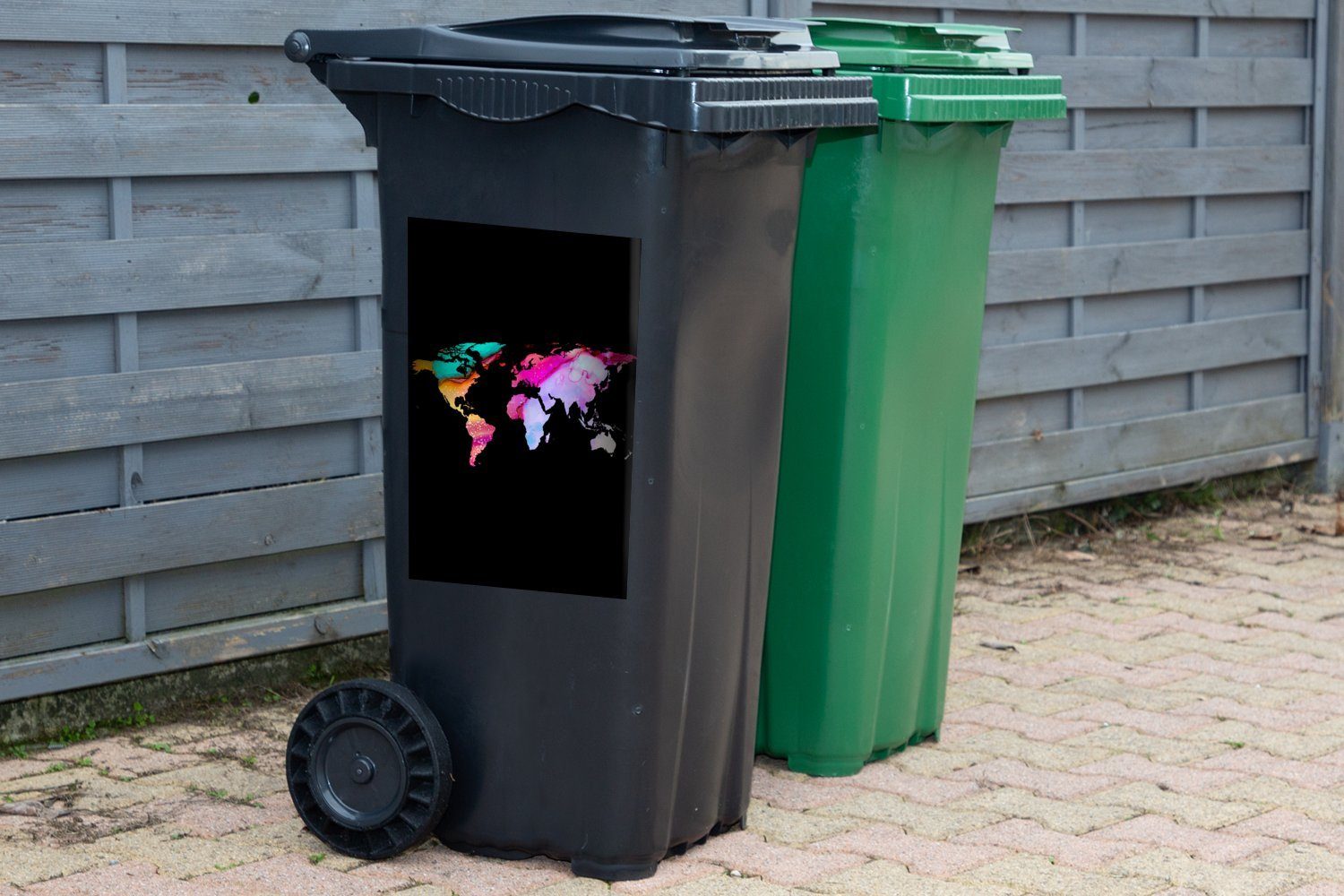 Mülltonne, (1 Sticker, - - Weltkarte Abfalbehälter Regenbogen Wandsticker MuchoWow Container, Mülleimer-aufkleber, Farbe St),