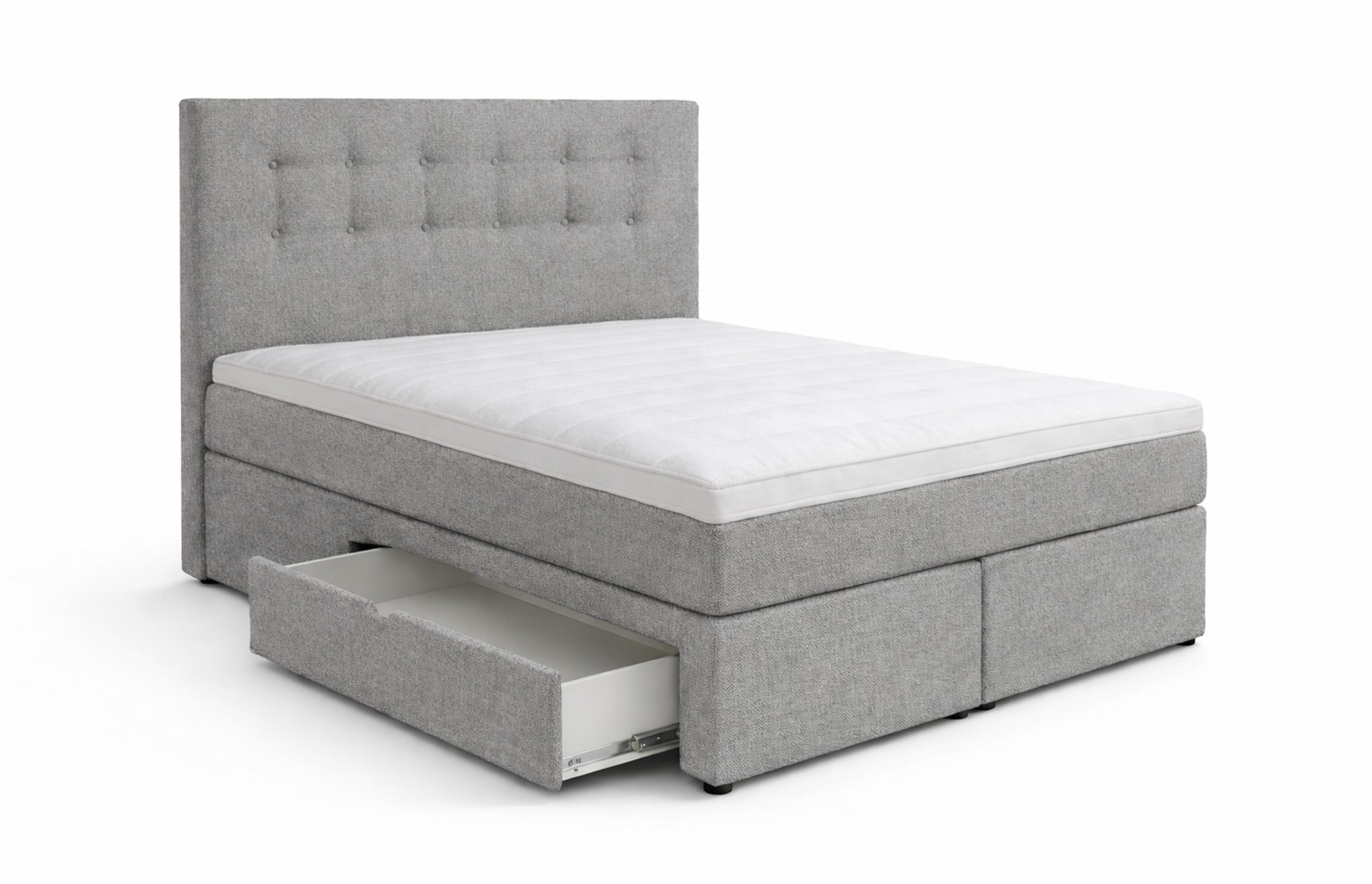 Tesla Dreams Boxspringbett Ankona mit 2 Schubladen – 7-Zonen Taschenfederkernmatratze H2/H3 (inkl. Topper, Luxus Schlafgefühl)