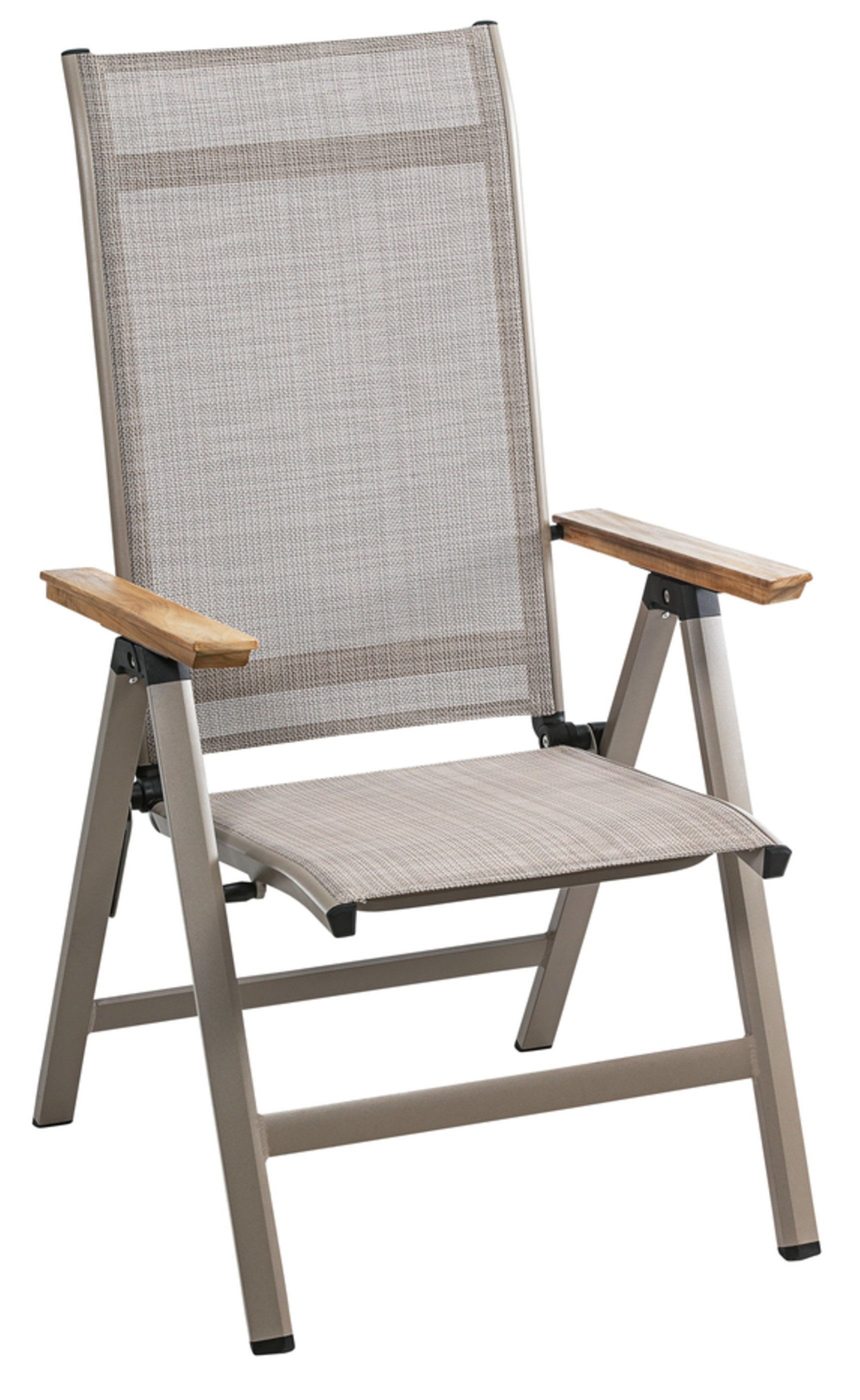 Dehner Gartenstuhl Klappsessel Cleveland, 109 x 60 x 66.5 cm, hellbraun, klappbarer Hochlehner mit Aluminiumgestell