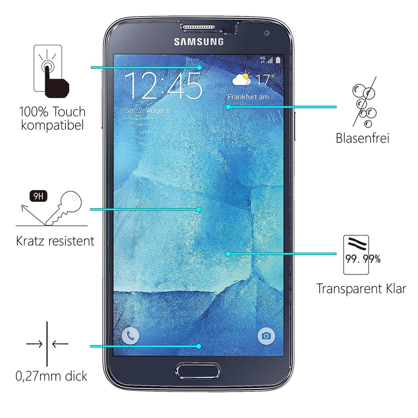 CoolGadget Schutzfolie Panzerfolie für Samsung Galaxy S5, (9H Härtegrad, 2x Schutzglas, 1xReinigungset), Displayfolie Panzer Schutzfolie 2 Stück für Samsung S5 Glas Folie