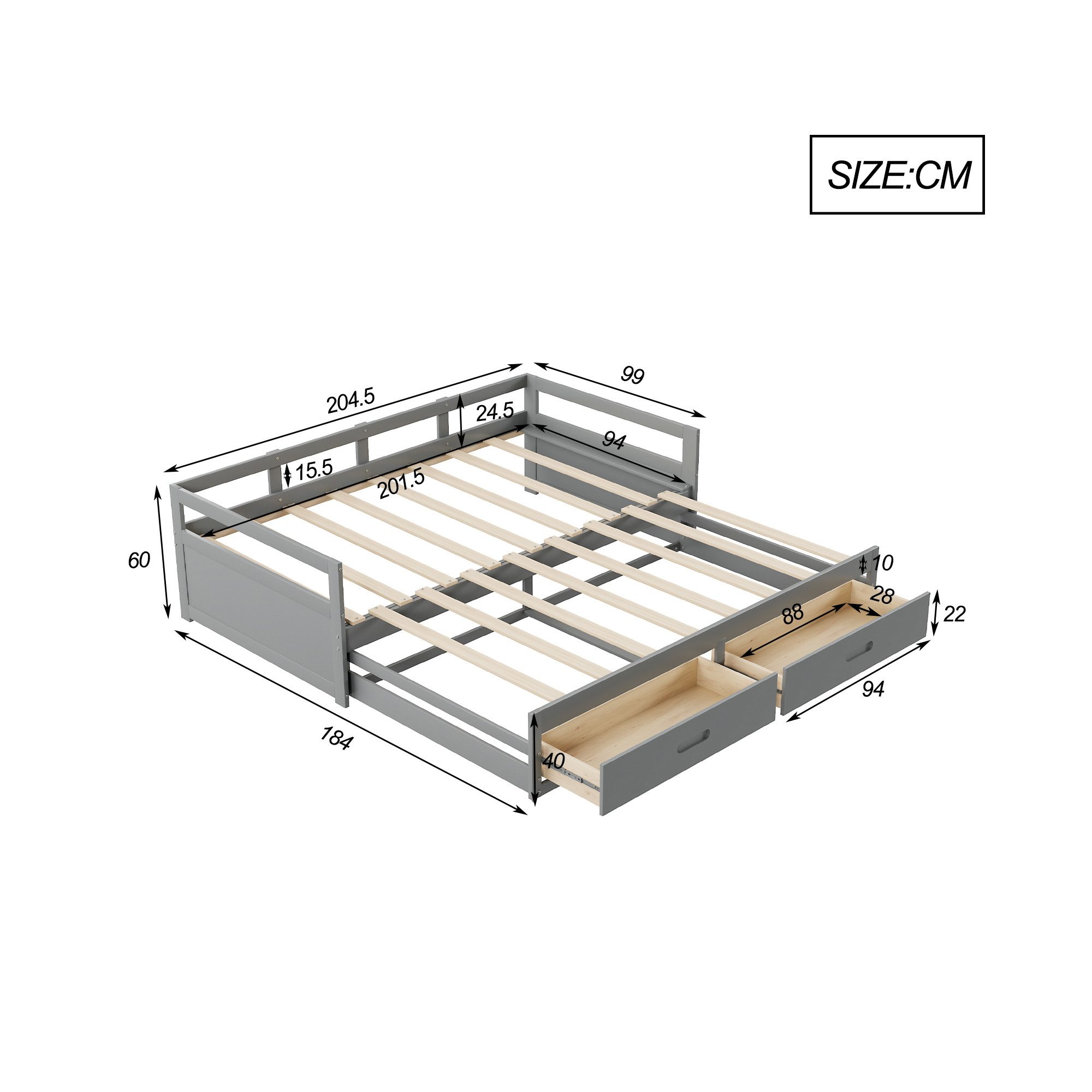 HAUSS SPOLE Schlafsofa Schlafsofa Holzbett Schiebebett Kinderbett Einzelbett Doppelbett, 90/180*200 cm 1 Teile, mit Schubladen und Lattenrosten, Kiefernbett mit Stauraum