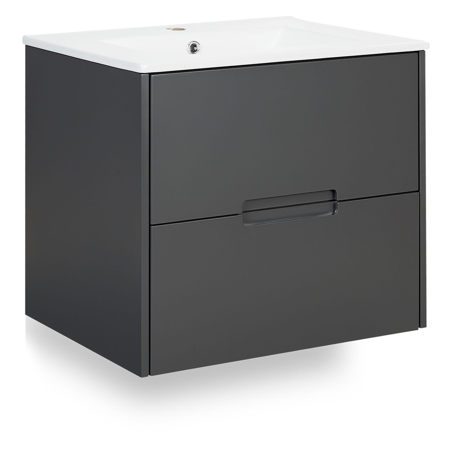 Homestyle4u Waschtisch 60 cm breit Waschbecken Weiß mit Unterschrank Grau hängend matt edel, mit 2 Soft Close Schubladen