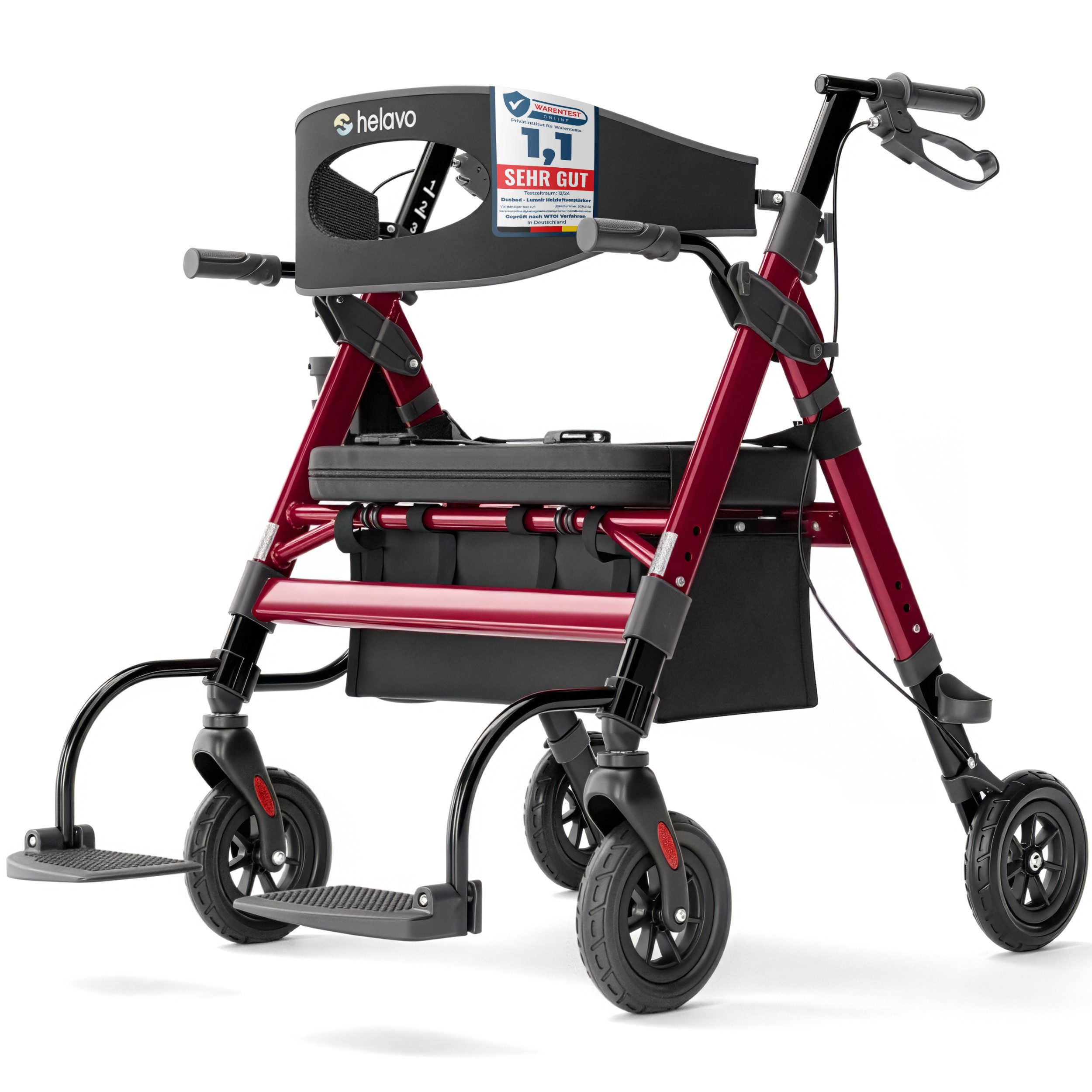 Helavo Rollator H1370, 2-in-1 mit Transportstuhl, XXL, bis 227 kg, faltbar, 8 Zoll