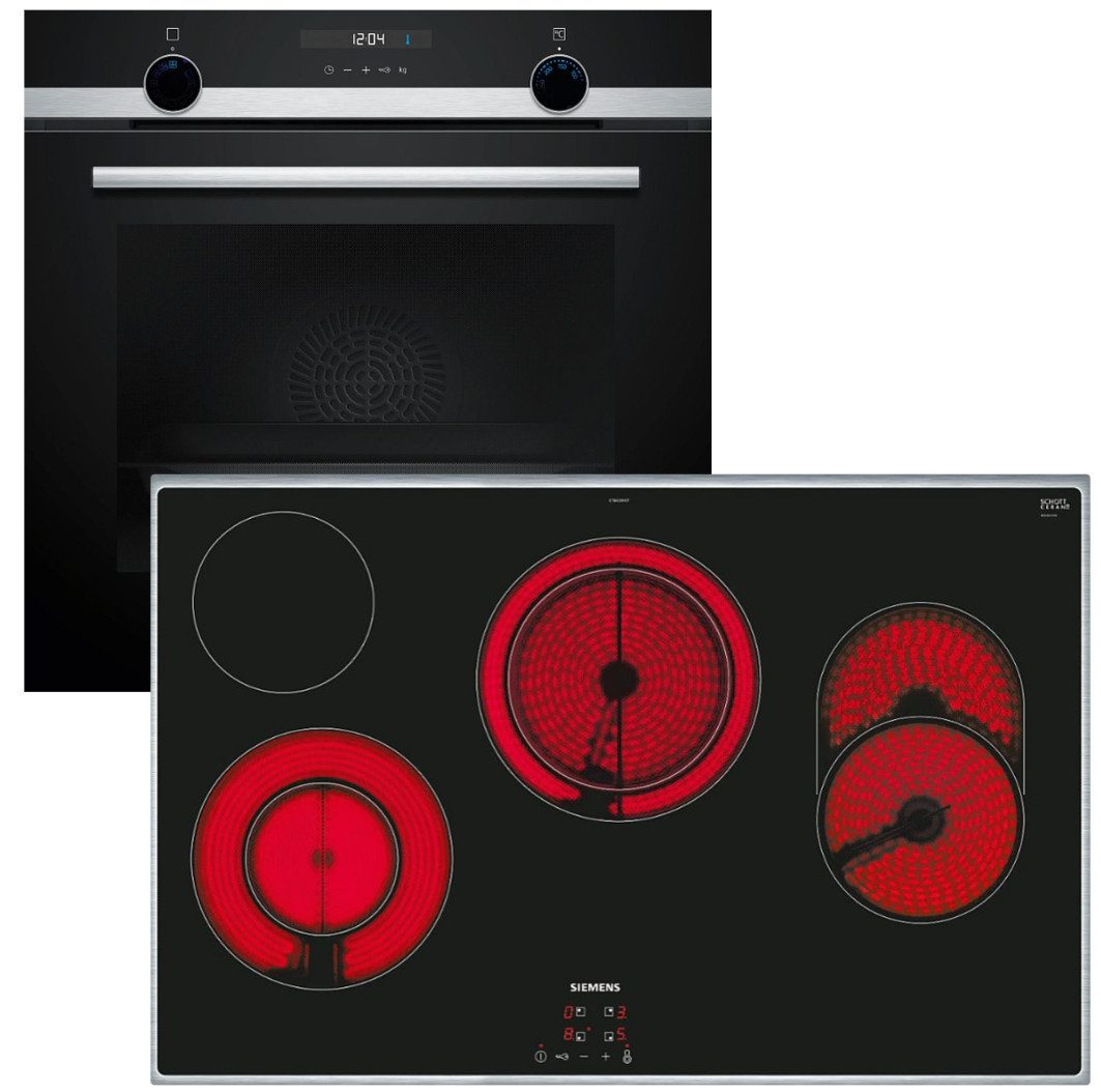SIEMENS Backofen-Set Backofen 3DHeißluft Hydrolyse +Elektrokochfeld 80cm Bräterzone, Hydrolyse