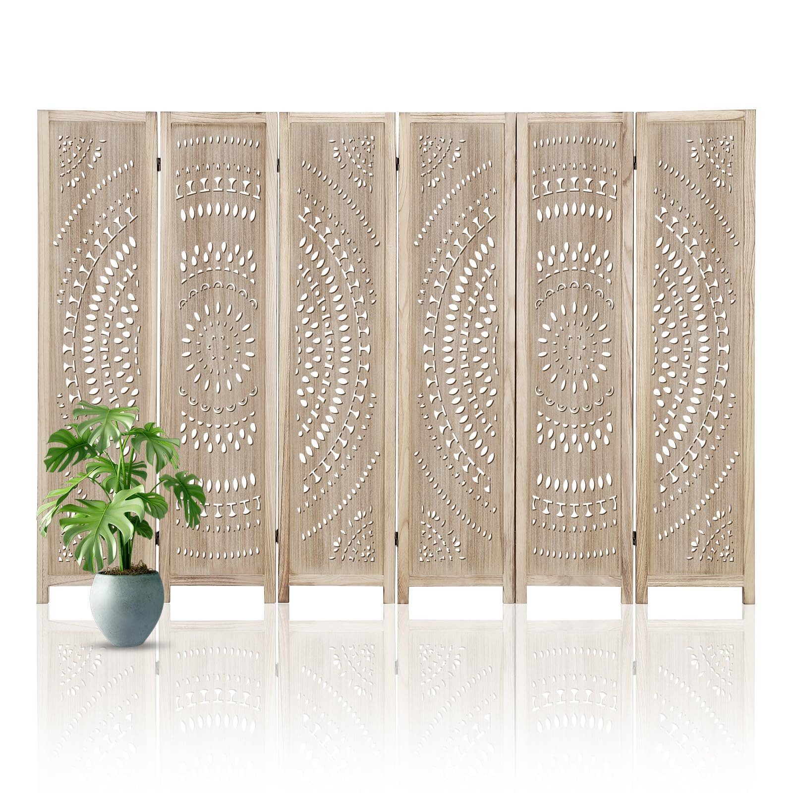 GarveeMore Paravent Klappbarer Raumteiler 6 Panels Holz Datenschutzschirme günstig online kaufen