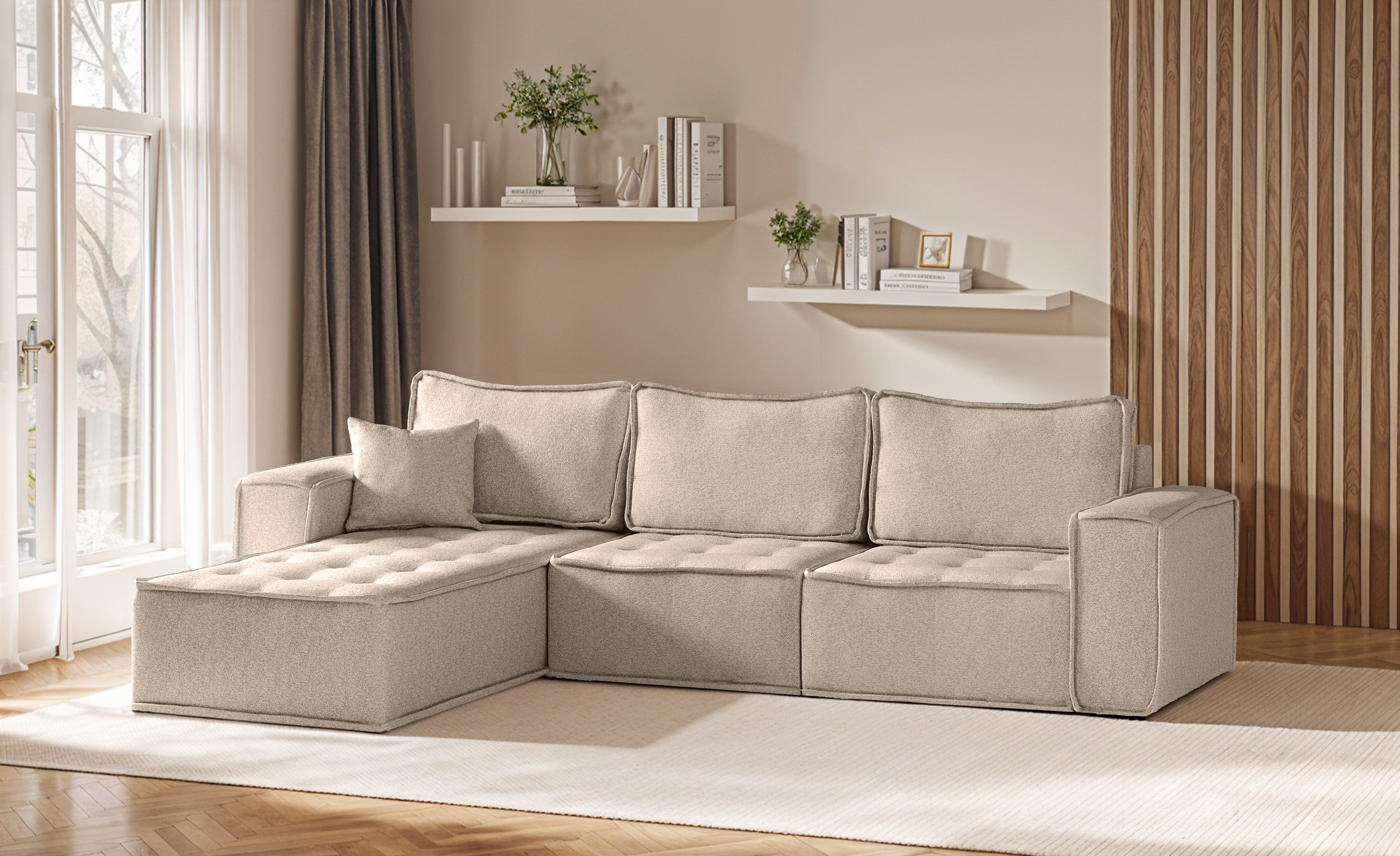 yourhouse24 Ecksofa BOHO L aus Chenille (Alpine / Raven) – Freistehendes Lounge-Sofa